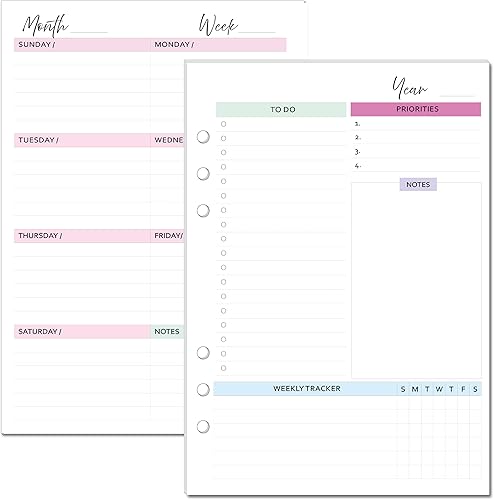 Undated Weekly Planner Inserts fits A5 Size Ring Bound Planners Agendas kikikiK Filofax LV GM Day Designer Carpe Diem Calendar Refills Weekly