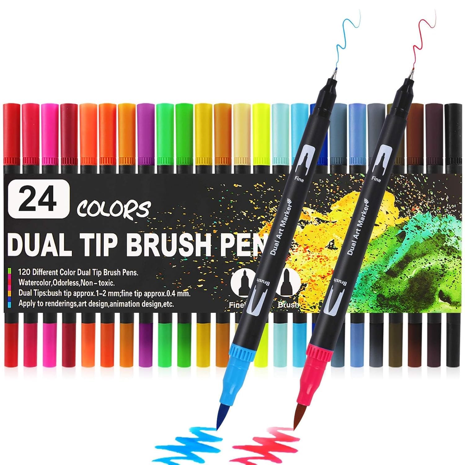FI FIDROXIMPERIA Fidrox Premium 24 Set Sketch Pen Set Drawing Pen Dual Tip Brush Pens Markers 24 Shades Art Markers Set Fineliner Color Pens Water Based Marker for Calligraphy Sketching,Multicolor