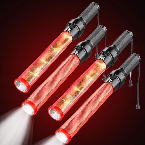 Miniatura 8 de RoadHero Paquete de 4 Bastones de Tráfico, Bastones de Control de Tráfico LED de 16 Pulgadas, Varitas de Luz de Seguridad Nocturna con 3 Modos