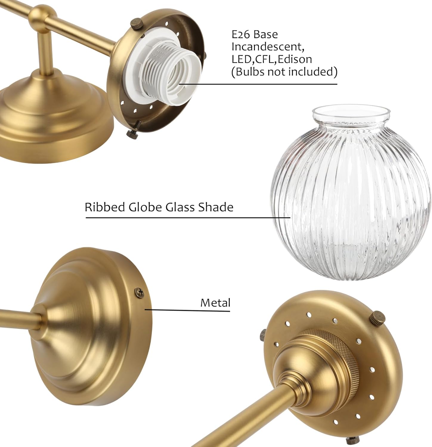 Pathson Vintage Wall Sconce Light with Clear Ribbed Glass, Industrial Hardwired Wall Vanity Lighting Decor for Living Room Bathroom Bedroom Fixture