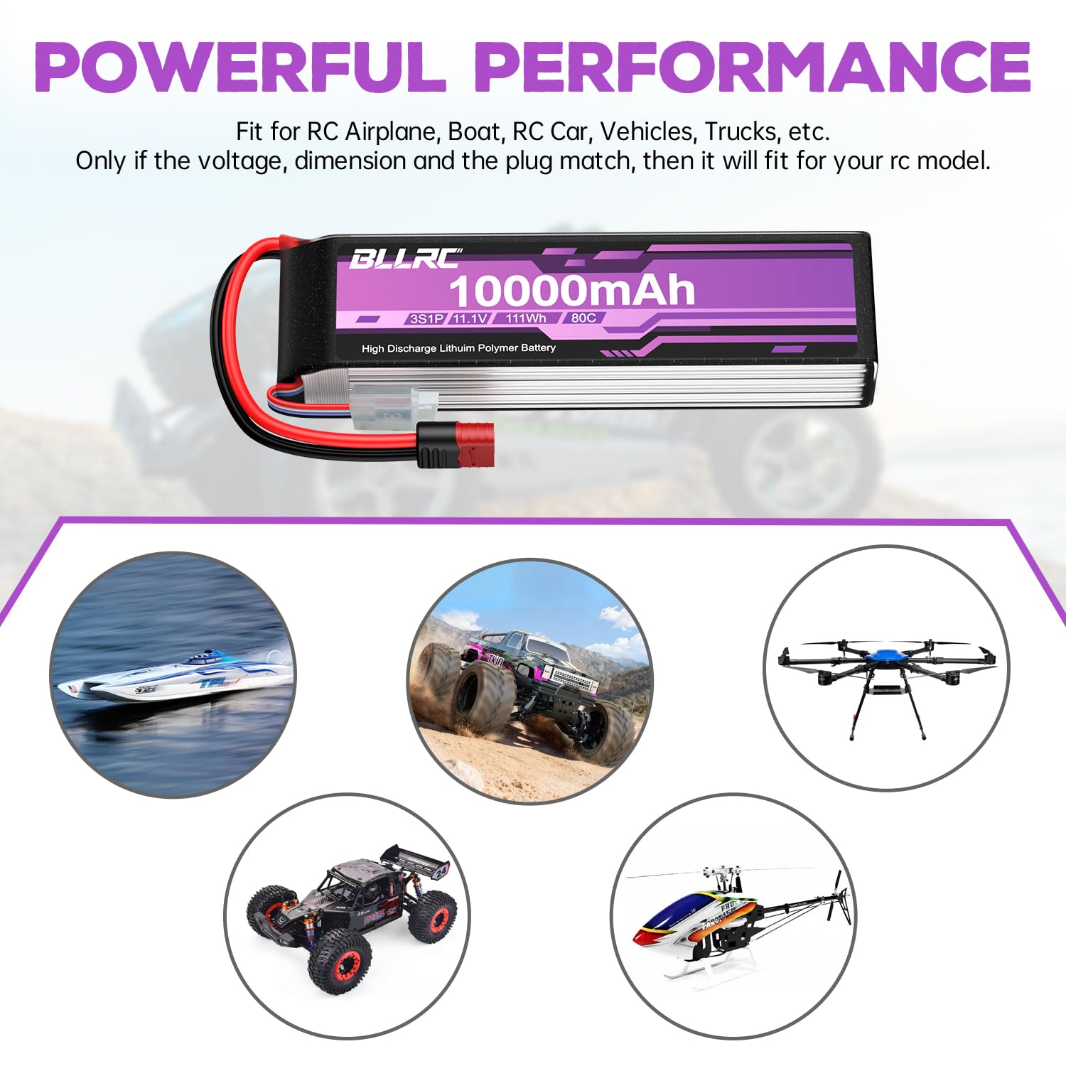 2PCS 11.1V 10000mAh 3S 80C LiPo-Akku mit T-Stecker für RC-LKW, Geländewagen, Quadrokopter, Fotodrohnen und Hubschrauber