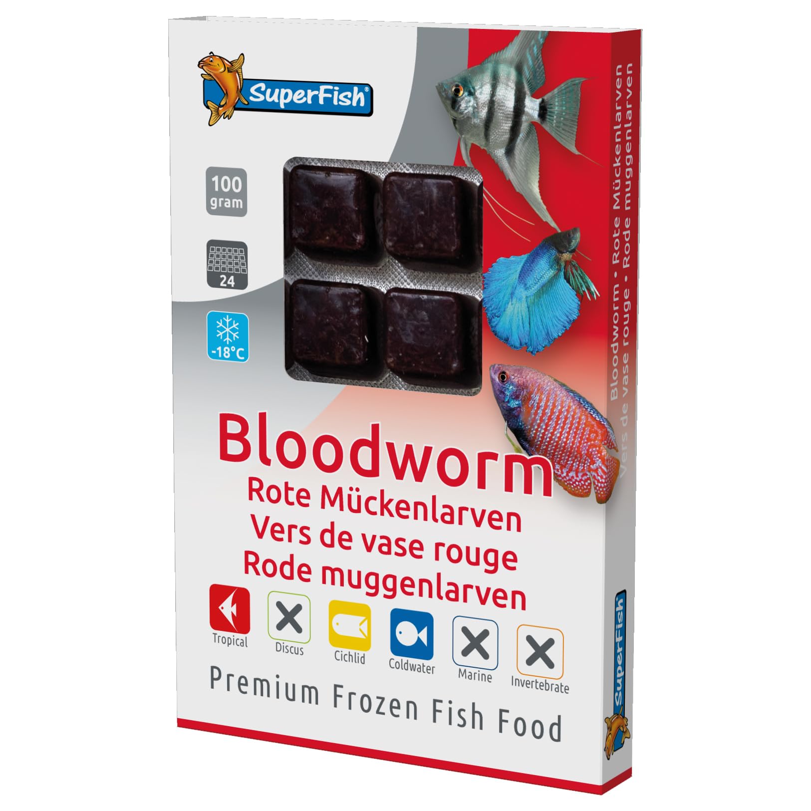 Superfish Frozen Bloodworm 100g Blister Packs Aquarium Fish Food - Pack of 5