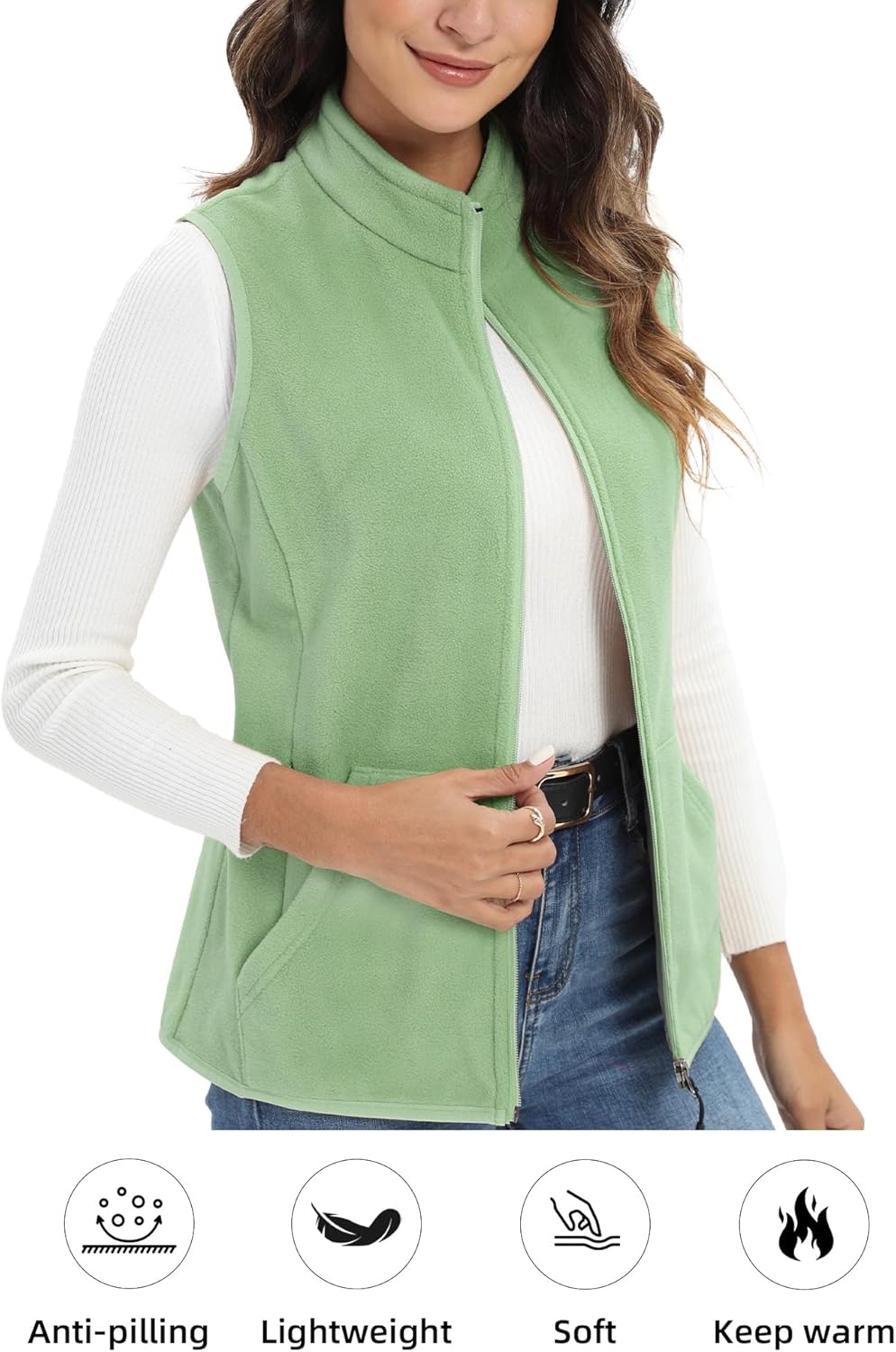 Argstar Women’s Fleece Vest with 6 Pockets, Lightweight Sleeveless Gilet, Casual Layering Outerwear for Daily Life & Outdoors