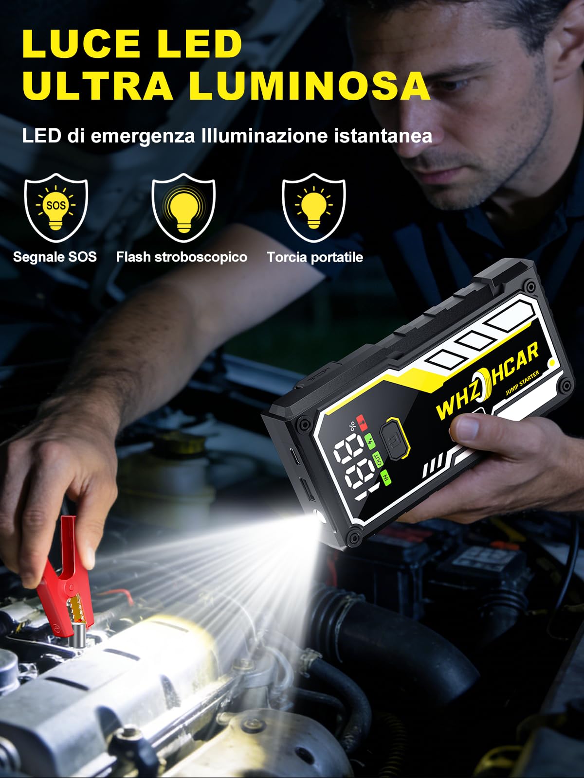 Avviatore Batteria Auto 8000A 12V Booster Avviamento Auto Avviatore Emergenza fino a Tutti Gas/10.0L Diesel Ricarica USB RapidaLED,LCD Display