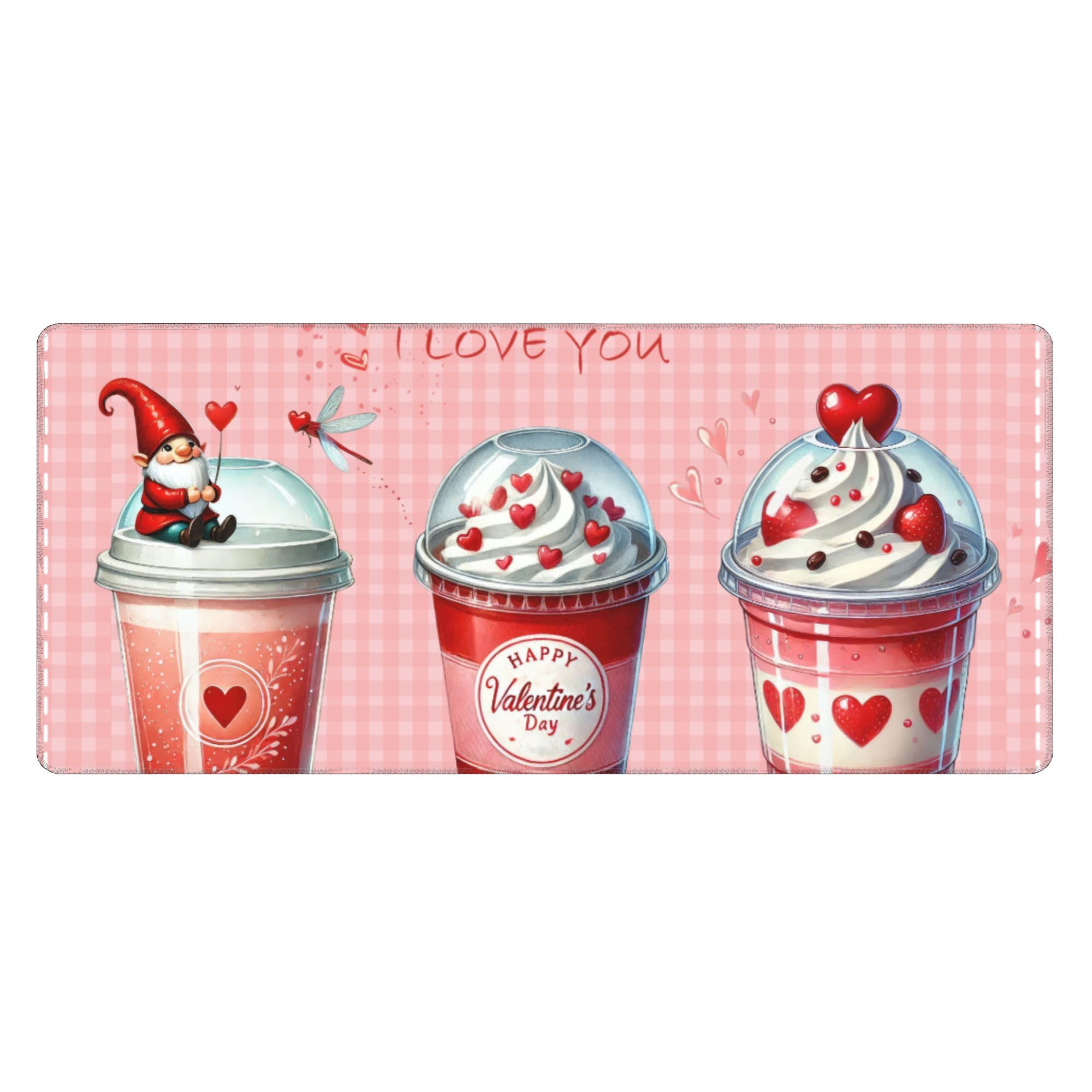 Valentine Coffee Love Extended Gaming Mouse Pad, with Stitched Edges Large Mouse Pad Desk Protector, Rubber Base Mousepad Keyboard Mouses Mat for Work Game Office Home- 32" X 12" Inch