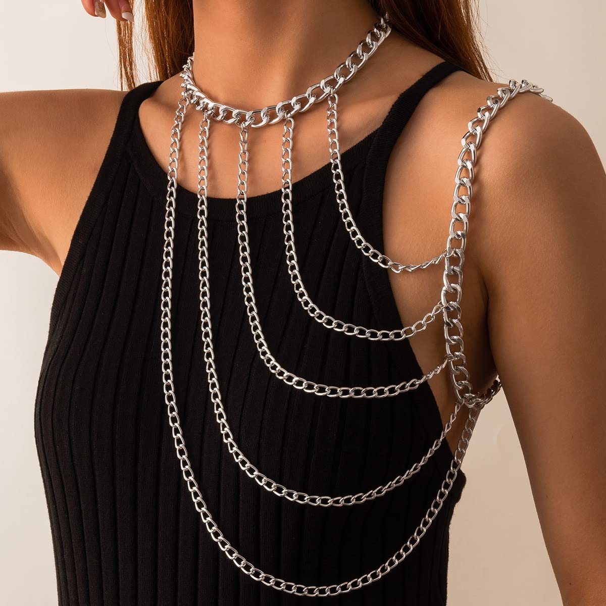 RWRAPS Chaîne d'épaule en Forme de U avec Pompon Chaîne de Corps pour Femme et Fille Bijoux de Corps géométriques en métal