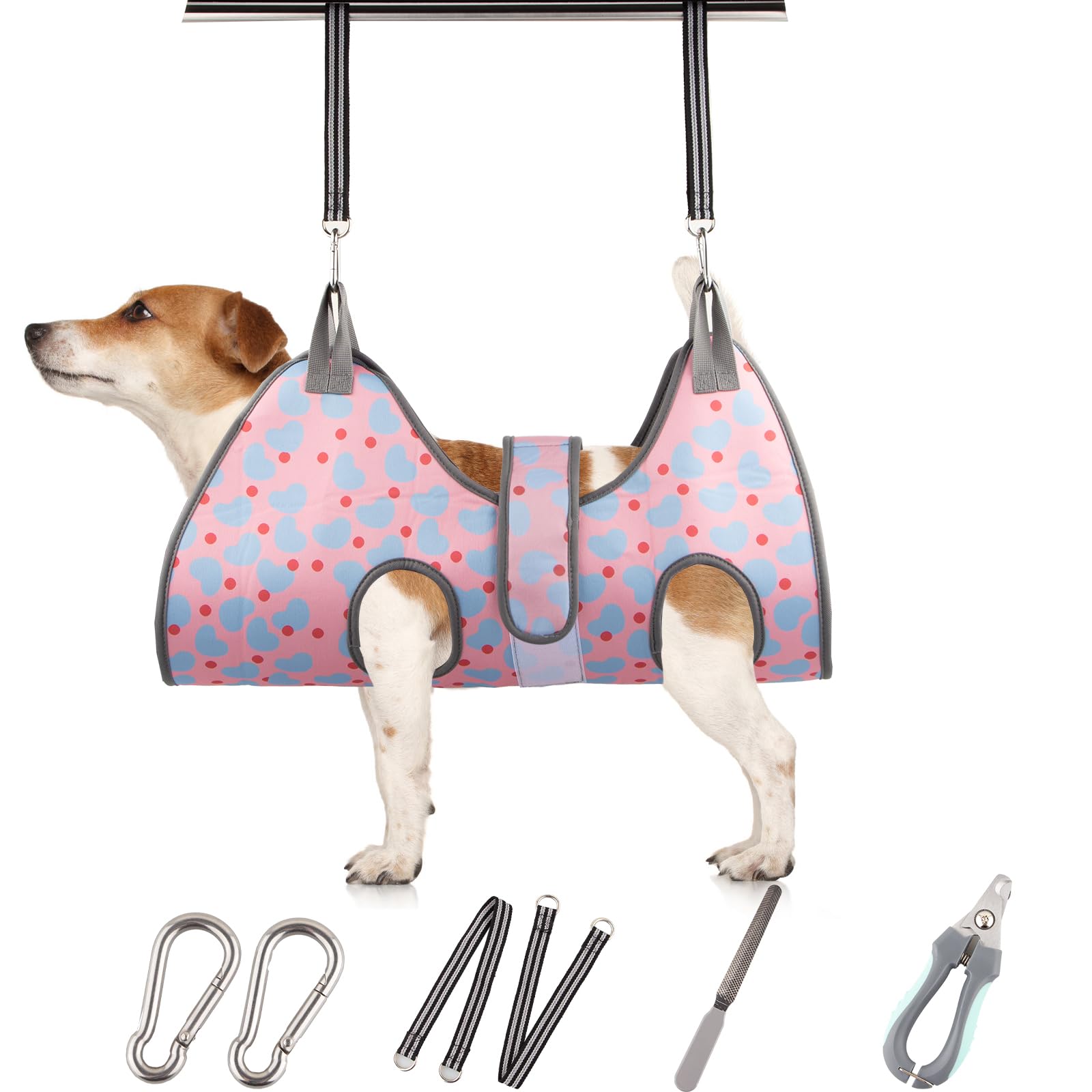 ATESON Hamaca de aseo para perros y gatos pequeños, arnés de aseo para perros para cortar uñas, ayudante de aseo de mascotas con cortaúñas/recortadores de uñas