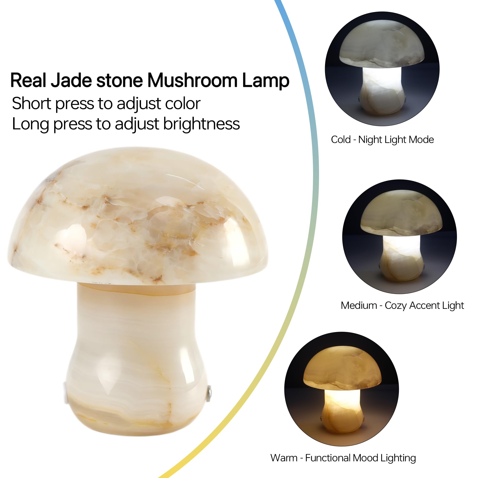 Pilzförmige Lampe aus Naturmarmor, kabelloses Nachtlicht in Pilzform, drei Farbtemperaturen, einstellbare Helligkeit, geeignet für Wohnzimmer, Schlafzimmer und Büro