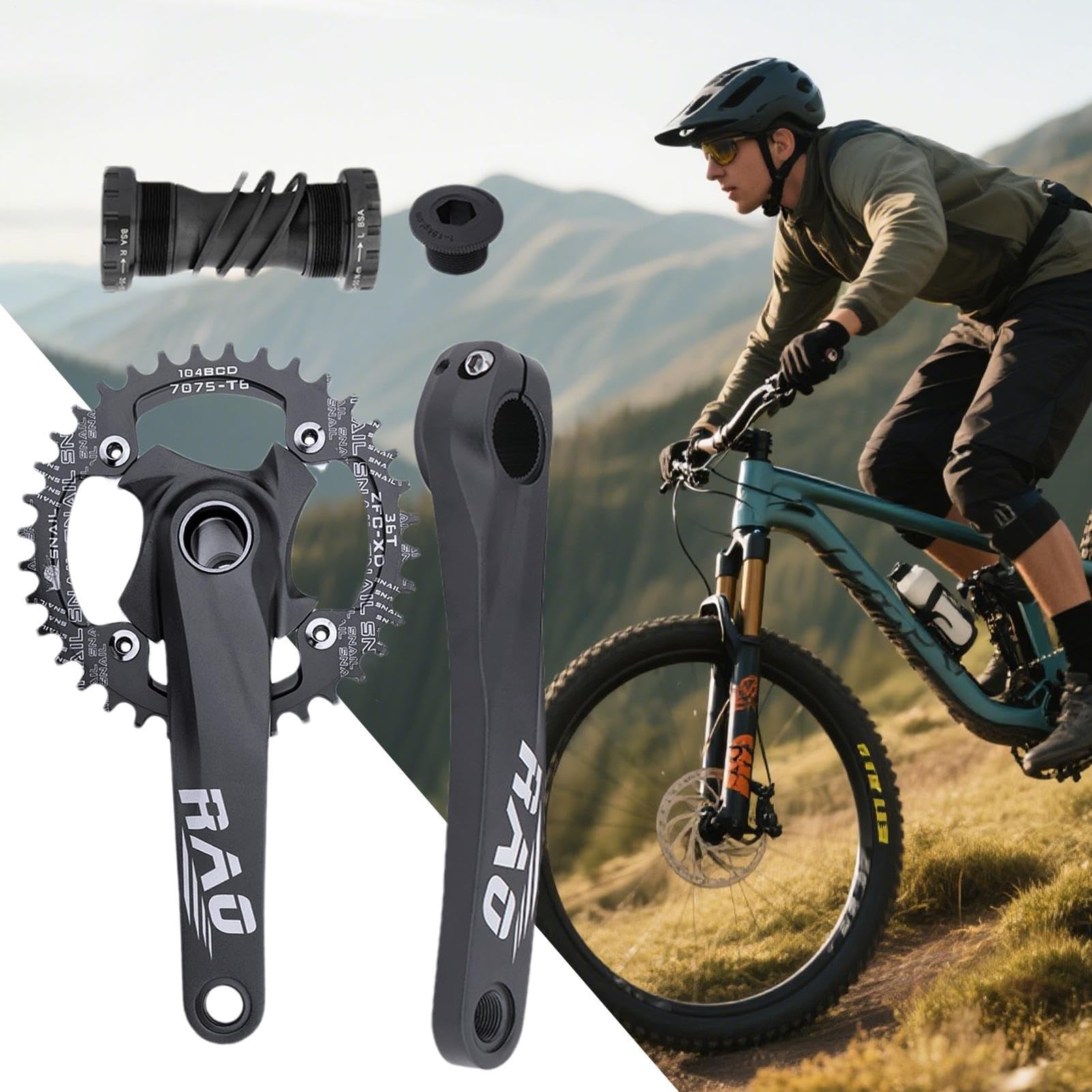 Mountainbike Kurbelsatz | 170mm Hohl integrierte für Einfachgang Fahrräder - einer Anti-Kettenfall-Lösung und Kompatibilität einem abwechselnden Zahnmuster Tretlagerzahnkranz für Radfahrer