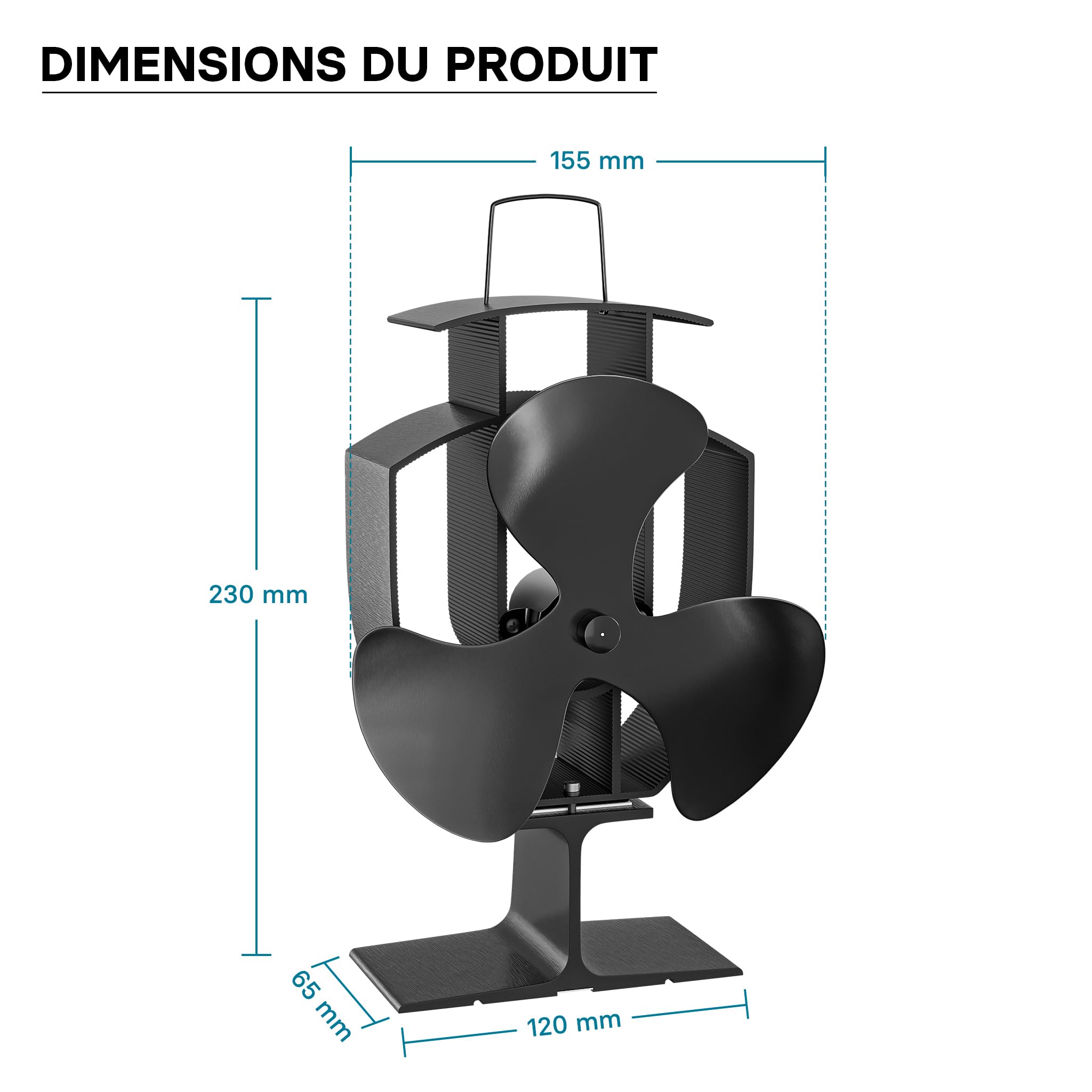 WilTec Ventilateur de poêle à bois – 3 Pales – 1100 tr/min – 50-300 °C – Autoalimentation thermique par Chaleur Sans courant – Distribution homogène de chaleur de cheminée