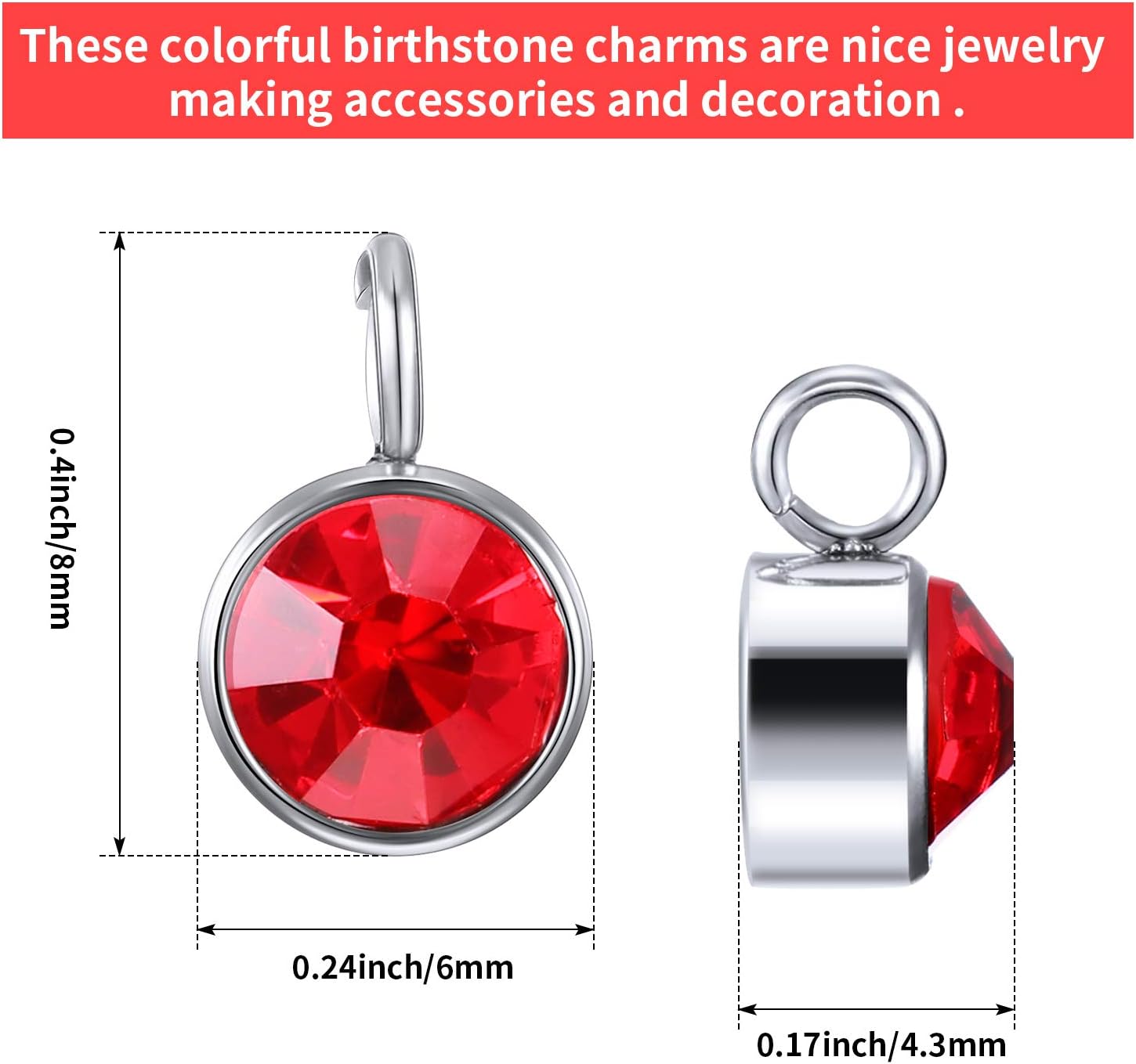 Hicarer 60 Pcs Crystal Birthstone Charms Beads 12 Colors Round Crystal Charm with Rings for Handmade Making Jewelry Pendants Necklace Bracelet Earrings, 6 mm - Image 2