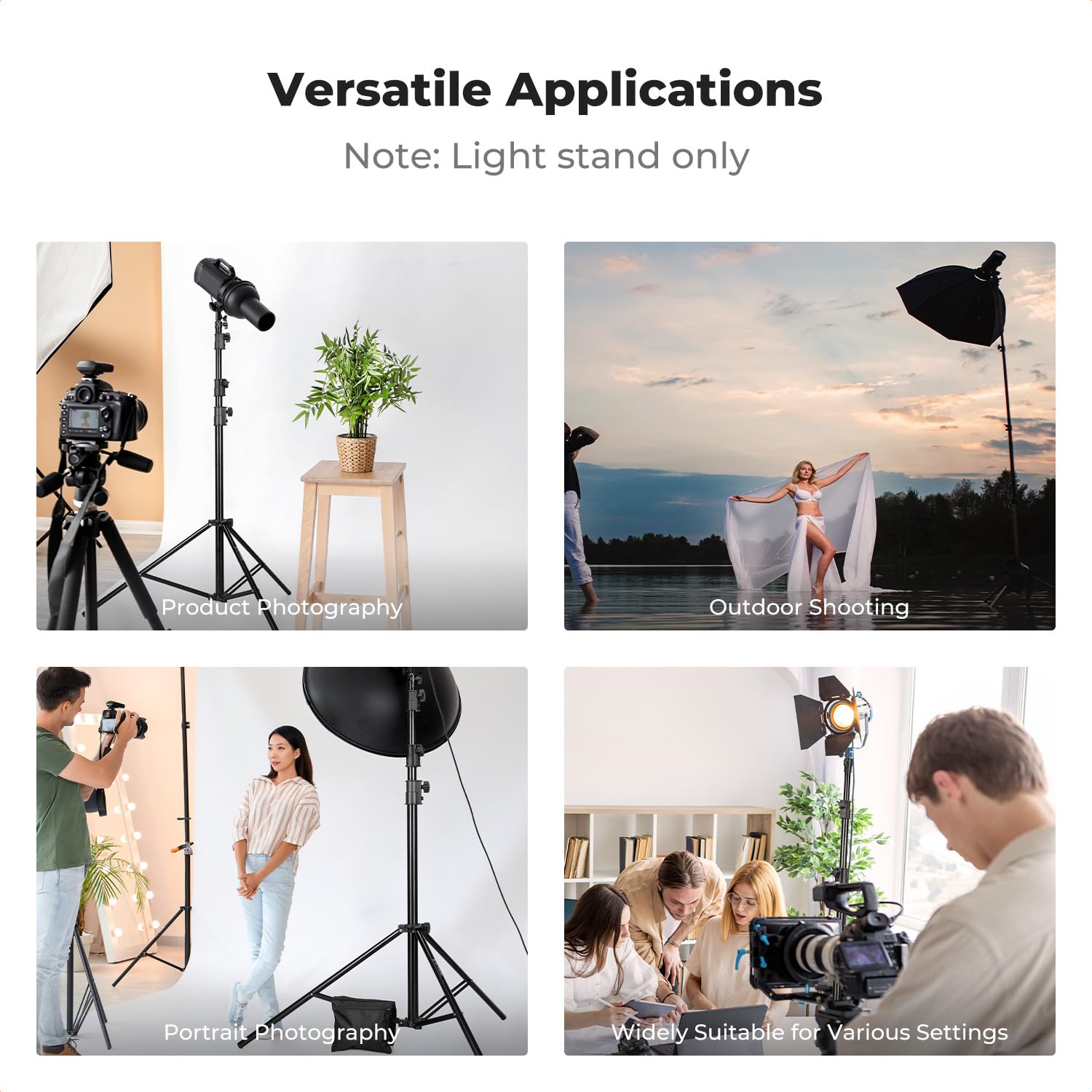 K&F CONCEPT Soporte de Luz de 4 m con Amortiguación de Aire, Trípode Metálico Resistente Carga 6 kg, Incluye Adaptador 3/8" y Bolsa, para Ring Light, Reflector y Vídeo