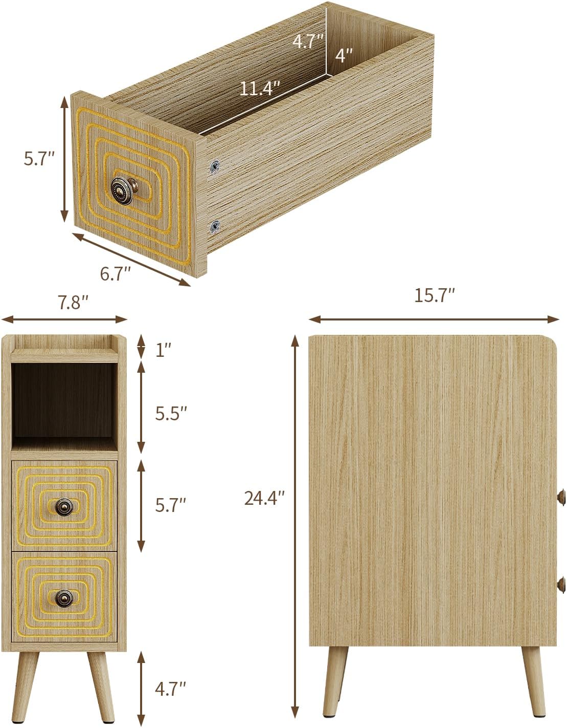 Night Stand Set 2,Modern Minimalist Bedroom Side Table with Two Carved Drawers and One Open Top Storage Compartment,Suitable for Bedroom,Living Room (Night Stand-Wood color-01)