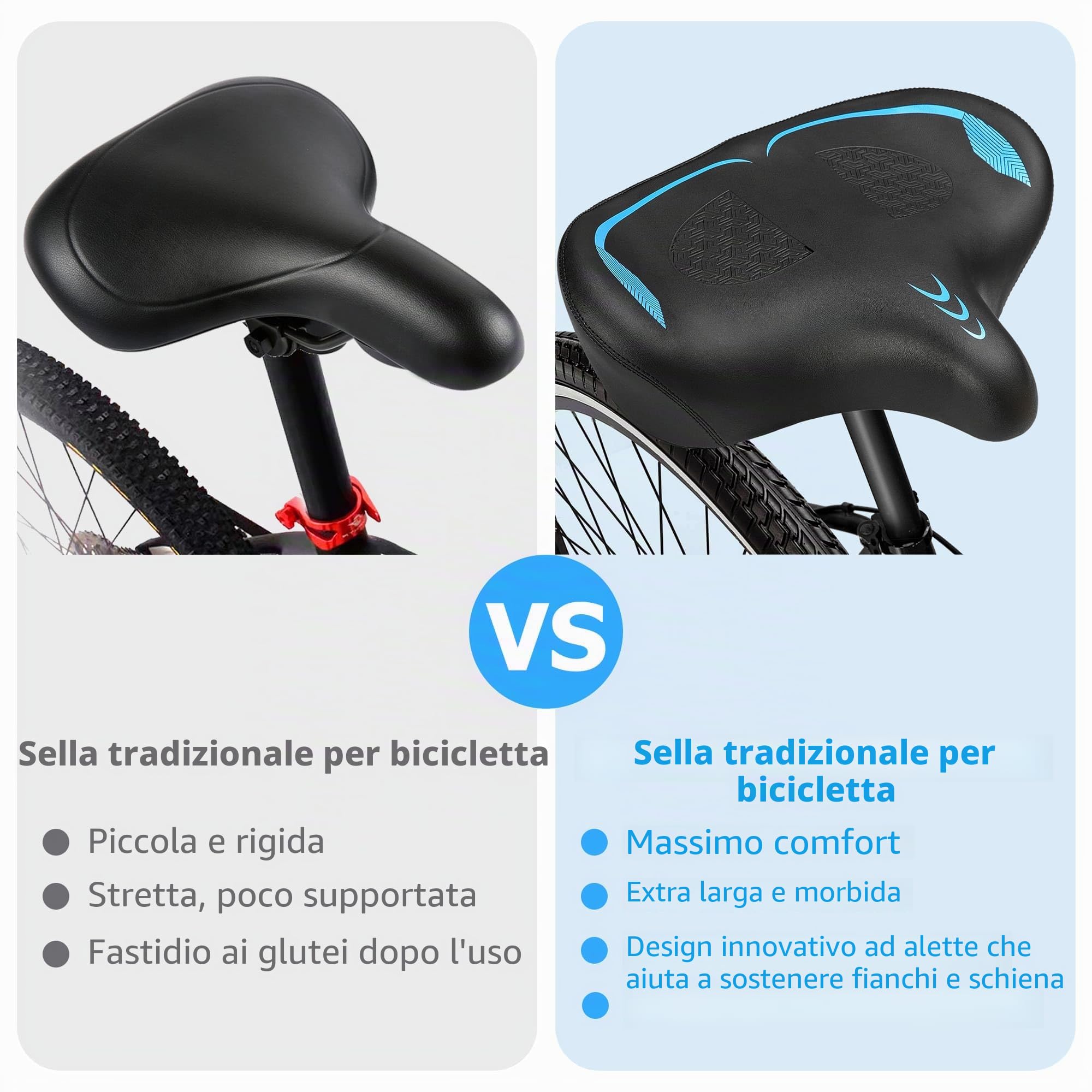 CDYWD Extra Larga Sella Bici Comoda Uomo e da Donna, Sellino Bici Morbido per Antiprostata, Con Sospensione, Ergonomica Profilo Alare, Sedile Bici per Biciclette da MTB, City Bike, Ebike, Cyclette