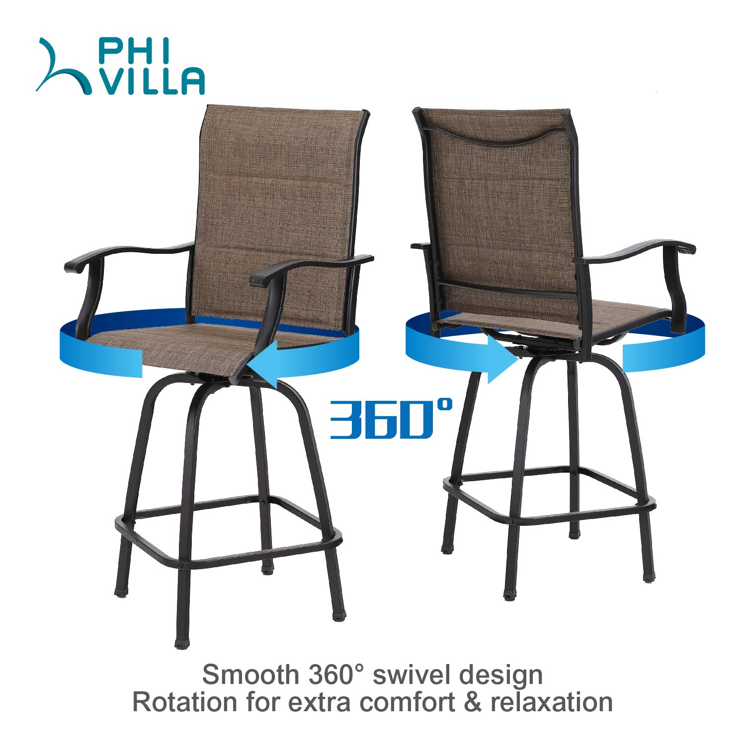 EMERIT Outdoor Swivel Bar Stools Bar Height Patio Chairs