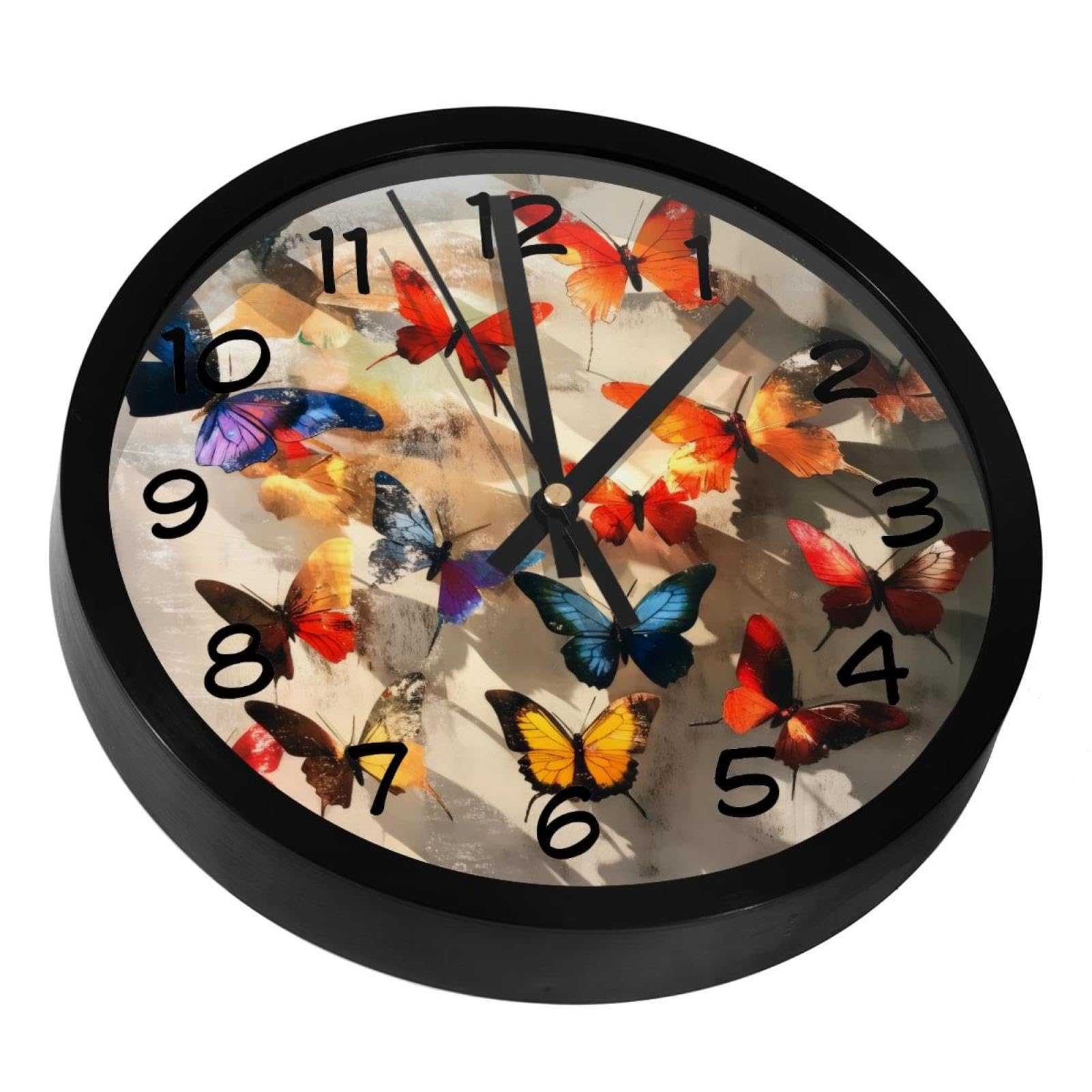 Horloge murale silencieuse à piles avec papillon pour salon et bureau