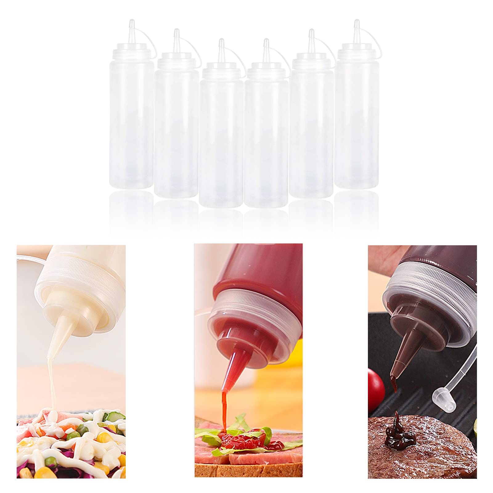 Squeeze Flasche, 6 Stück 500 ml 16oz Condiment Flaschen Mit Kappen Plastik Quetschflasche - BPA Frei, Dosierflasche für Gewürze, Ketchup, Senf, Olivenöl, Saucenflasche für Home & Restaurant
