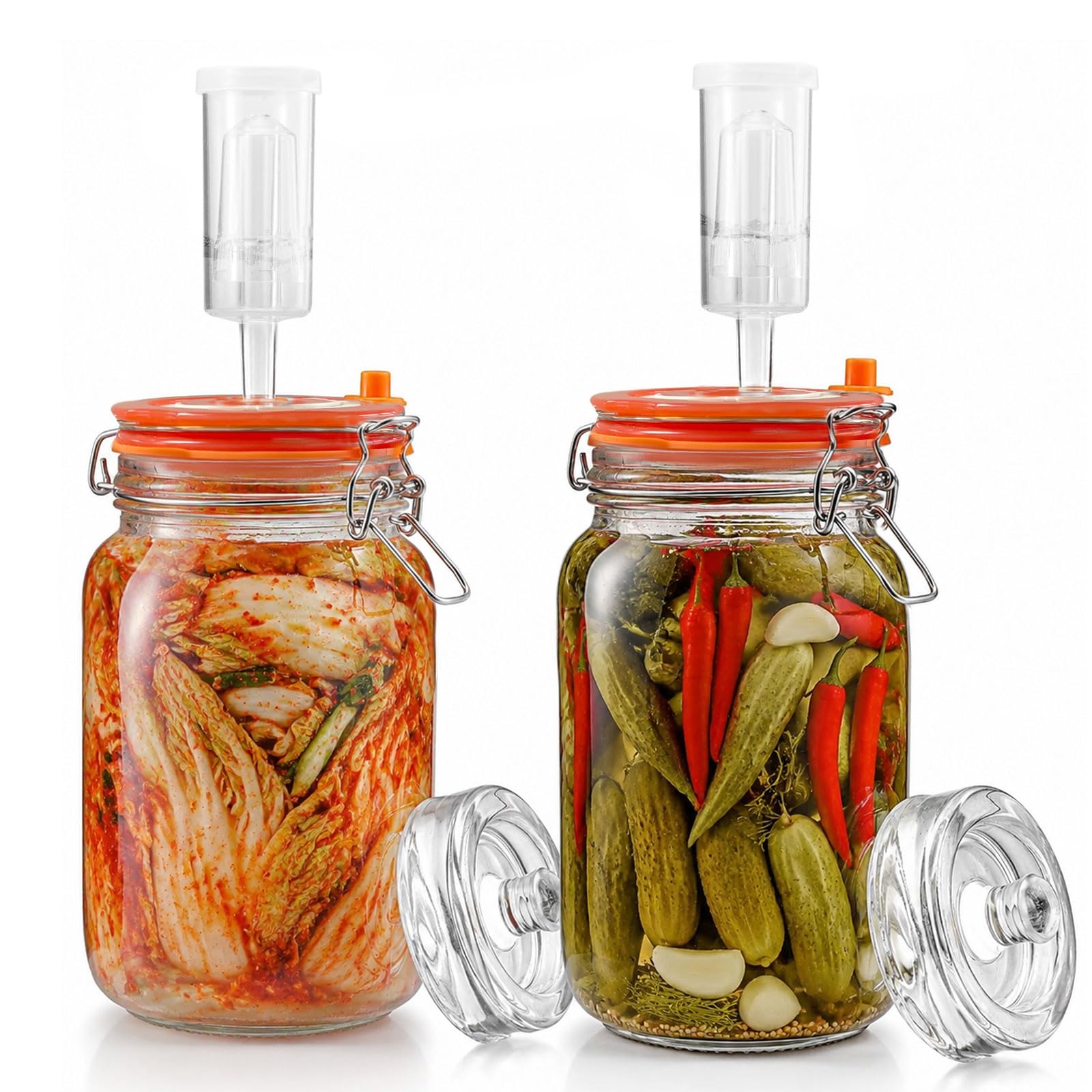 Bocguy 2 barattoli per fermentazione, con peso e fermentazione, per crauti, kimchi, kombucha e sottaceti (1,5 l)
