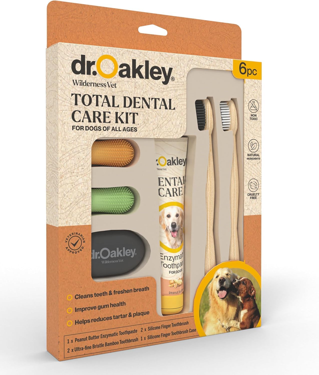 Dr. Oakley Total Dental Care Kit for Dogs Dogs of All Ages: Peanut Butter Flavor - Toothpaste, Brushes, and Case, Natural