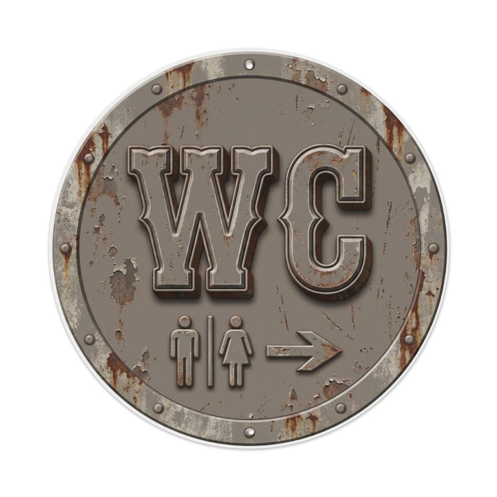 Toilet （WC） Distressed Taupe Wall Metal Tin Sign Plaque Wall Decor for Cafe, Club Bar, Office, Home Garden Round Metal Poster 8x8Inch