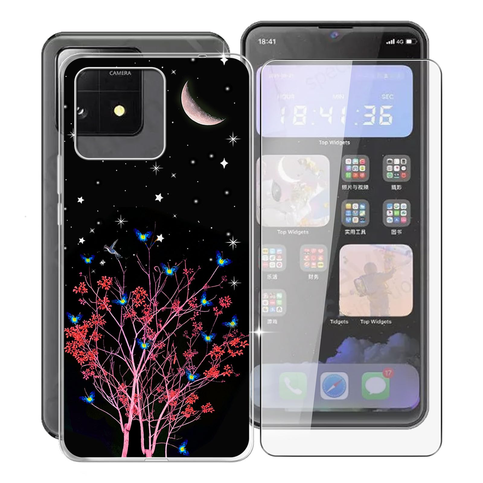 KJYFOANI Phone Case Cubot A1 Case, with 1 x Tempered Glass Screen Protector, Anti-Scratch Shock-Proof Clear TPU Bumper Cover Ultra-Thin Case for Cubot A1 (6.56