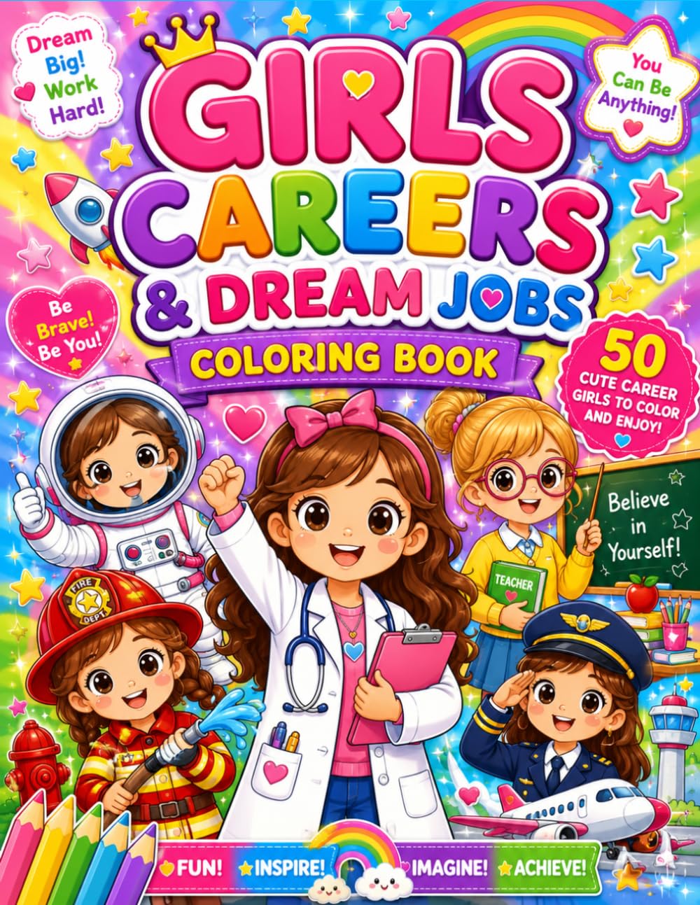 Girls Careers & Dream Jobs Coloring Book: 50 Cute Career Girls to Color and Enjoy!