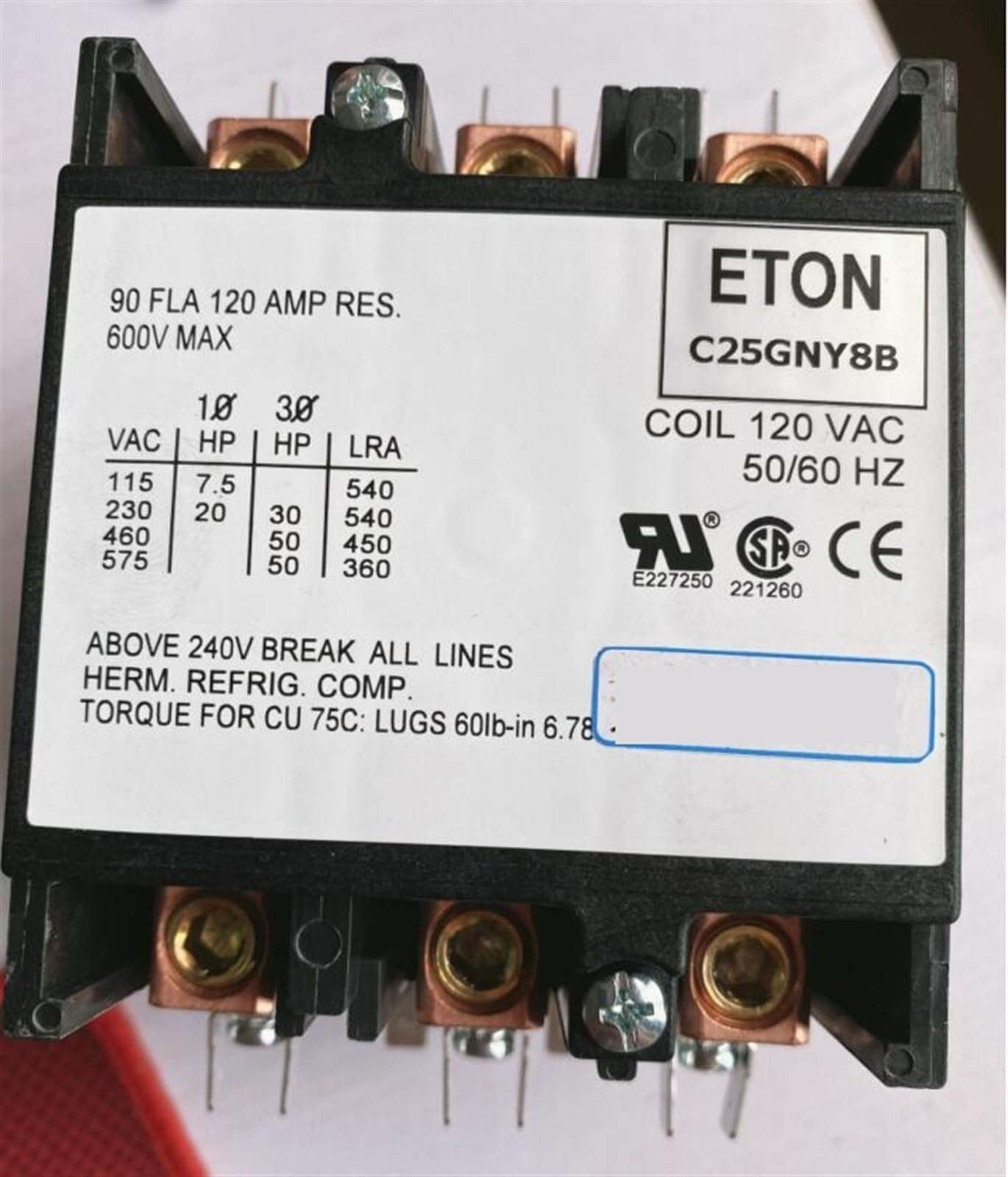 WQGQPXOB C25GNY8 C25GNY8B Plasma Contactor AC120V 90A Coil 50/60Hz 1Pcs