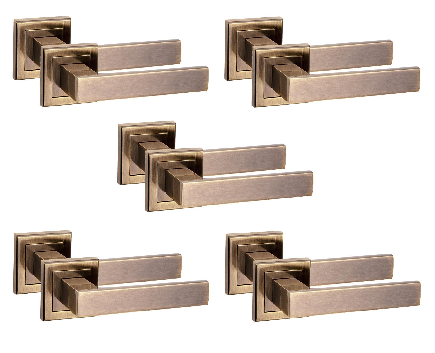 Golden Grace 5 Pair Delta Design Square Rose Door Handles Antique Brass Finish