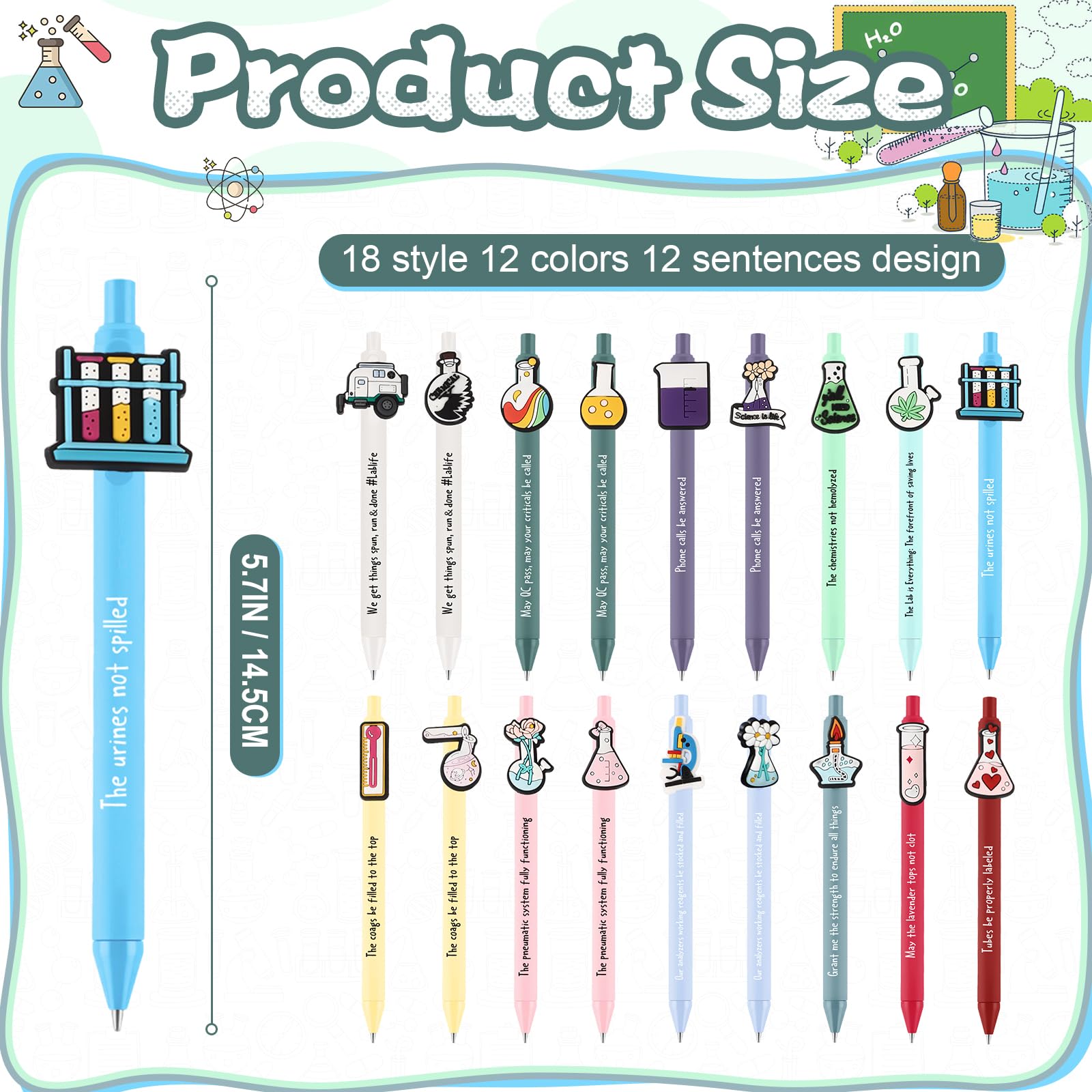 Sayglossy 72 bolígrafos retráctiles de tinta negra para fiestas de ciencia, cumpleaños, decoración de laboratorio de química, regalo de graduación, para estudiantes