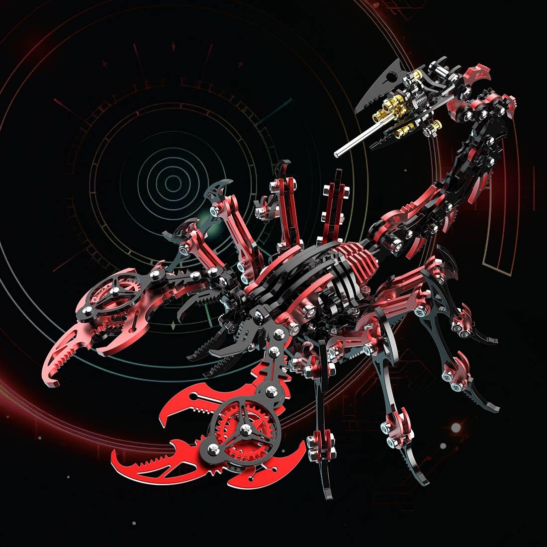 Puzzle de metal 3D para maquetas, rompecabezas mecánico 3D, modelo de escorpión, 200 piezas Steampunk Metal 3D Modelo DIY para adultos (negro rojo)