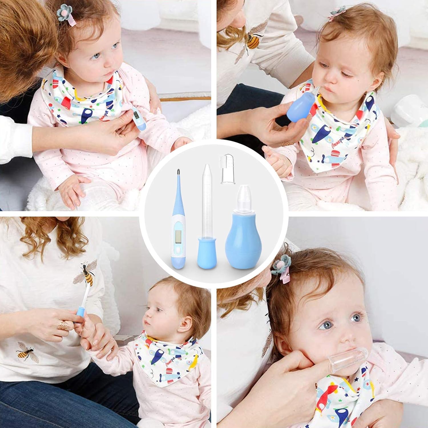 Trousse de Soin Bébé, HyAdierTech 13 Bébé Naissance Set, Kit de Soin Bébé, soins bébé Infirmière nouveau-né Bébé Clou Cheveux Soins de santé Des gamins Thermomètre Toilettage Brosse Trousse (blue)