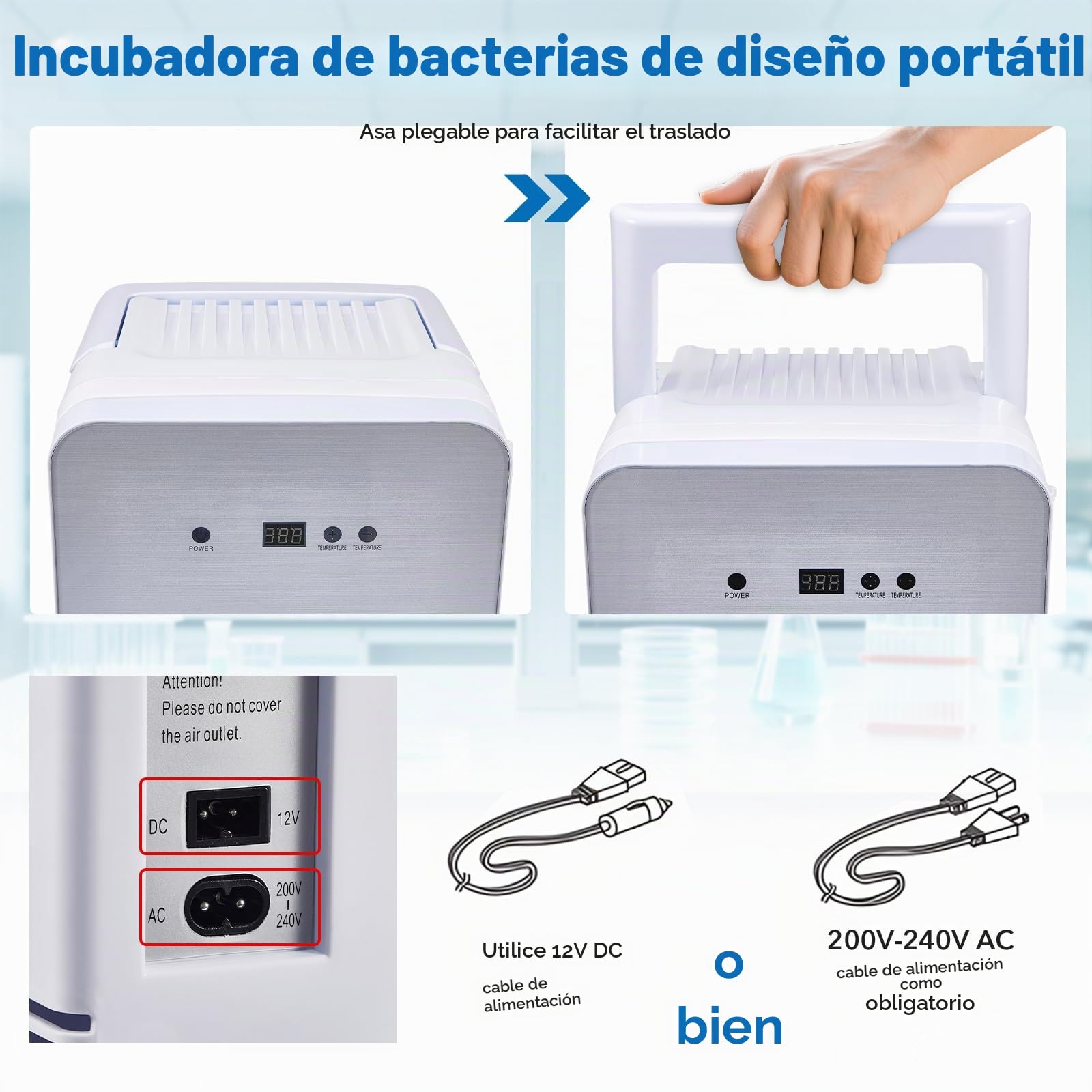 Incubadora de 10 L, 2-65℃ armario termostático para uso general de laboratorio, placas de Petri, semillas, 12 V/220-240 V