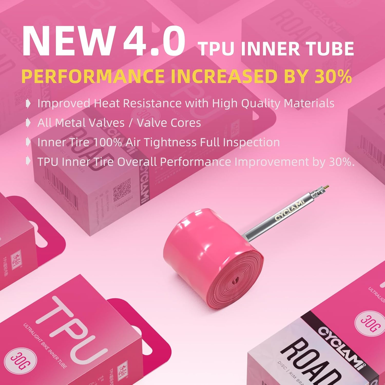 2/4-Pack TPU Inner Tube 700C, Ultralight 30g Road Bike Tube Compatible with 700x18-32C Metal Presta Valve 45/65/85mm -TPU Road Bicycle Tire 28'' (with a Multi-Functional Tire Pry Bar)