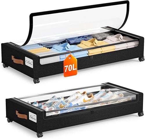 Miniatura 23 de Yecaye Almacenamiento debajo de la cama con ruedas, paquete de 2 contenedores de almacenamiento debajo de la cama, almacenamiento de zapatos debajo