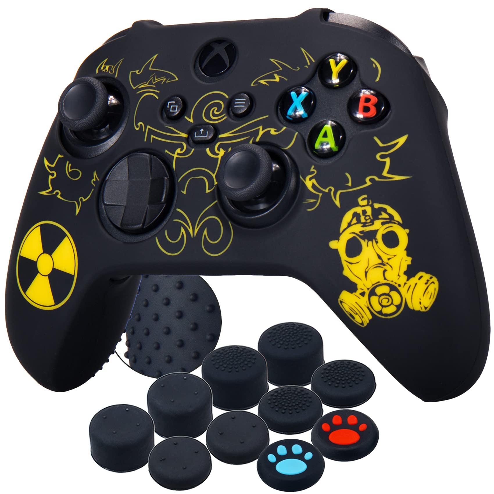 YoRHa Silicone Rubber Back Dots Carving Customizing Skin Cover for Xbox Series X/S Controller x 1(BH Green) with Pro Thumb Grips x 10 — view 23