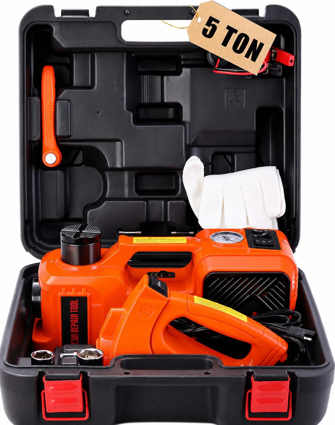 Starq 3in1 Electric Hydraulic Car Jack Kit with Impact Wrench and Tire Inflator Pump, 5 Ton 12V Hydraulic Jack with LED Light Lifting Range 6 to 17.7 inch Compactible for Car SUV MPV Sedan-image-6