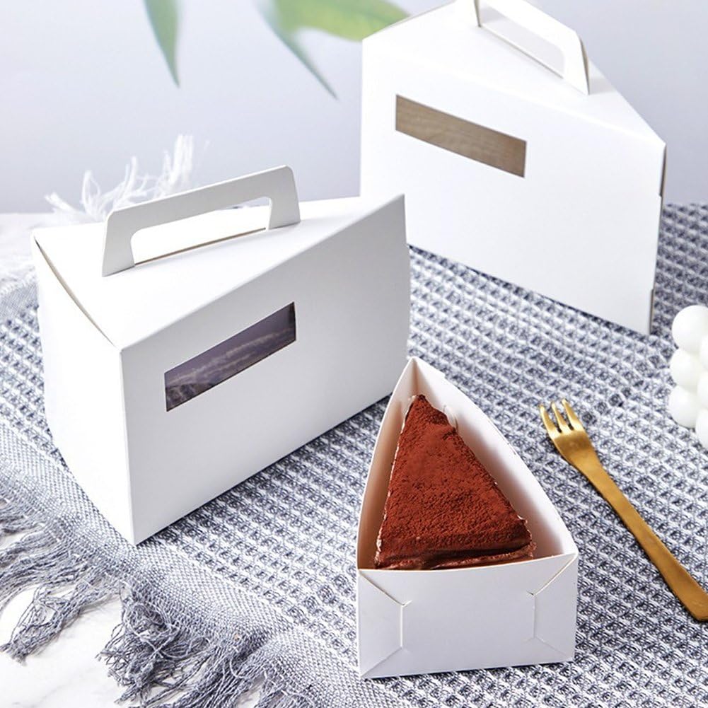 50 Pezzi di Scatole Portacontenitori in Cartone Triangolare per Dolci E Torte con Manico per Cheesecake, Budino, Panini, Sushi