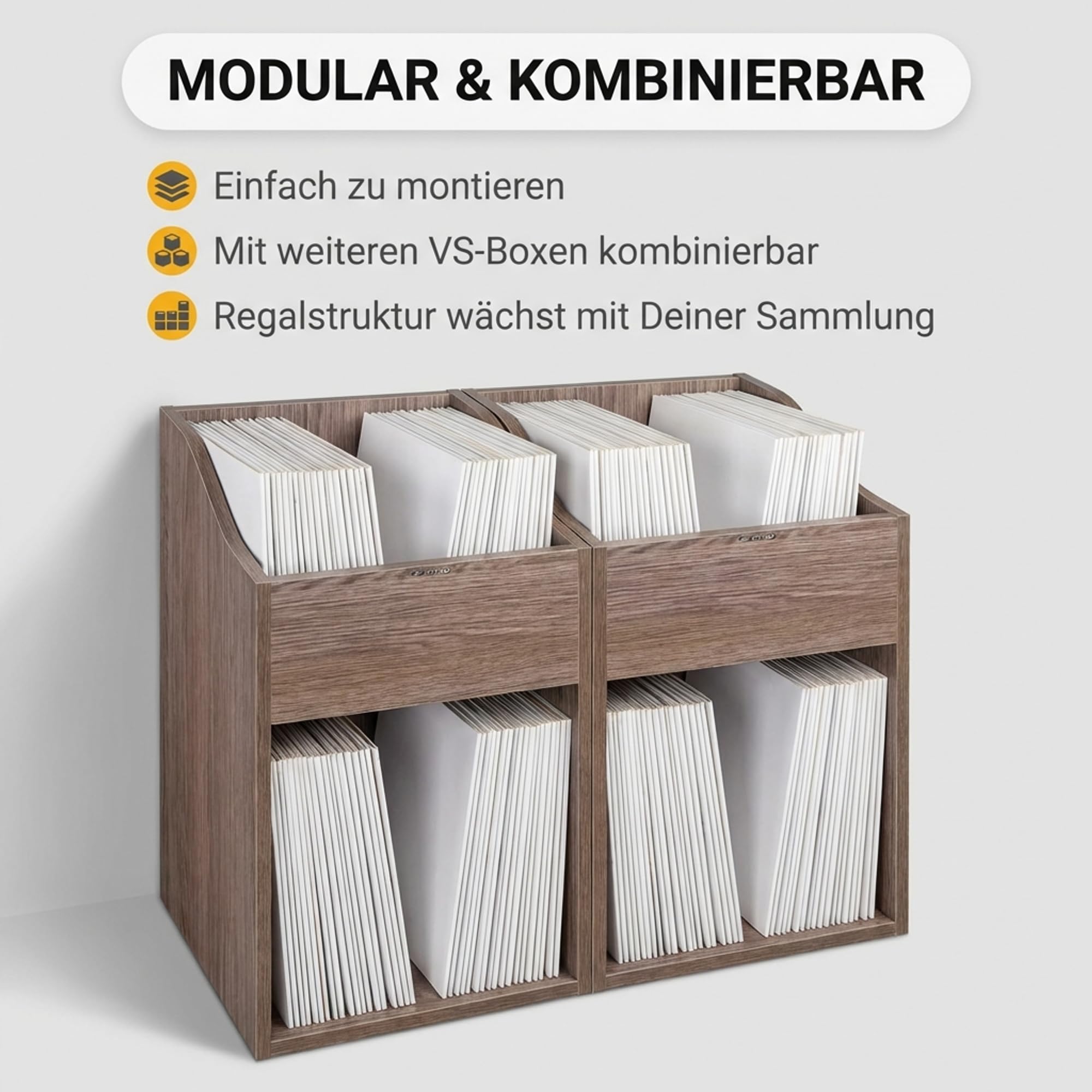 Zomo VS-Box 100/2 Vinyl Aufbewahrungsbox - 360 x 335 x 560 mm - Walnuss - MDF Holz - Regal für Schallplatten 200 bis 240 LPs