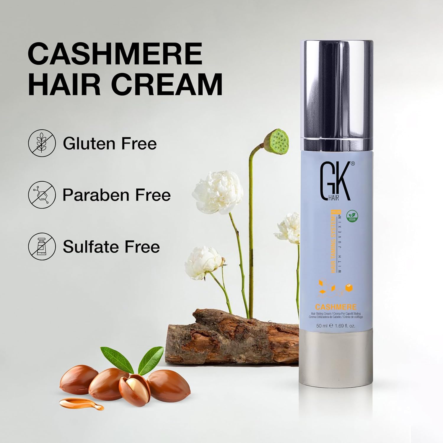 GK HAIR Global Keratin Leave in Cashmere Hair Smoothing and Styling Cream (1.69 Fl Oz/50ml) Argan Oil for Anti-Frizz Sleek Shine and Hydrates Dry Damaged and Unmanageable Hair Repair - Image 8