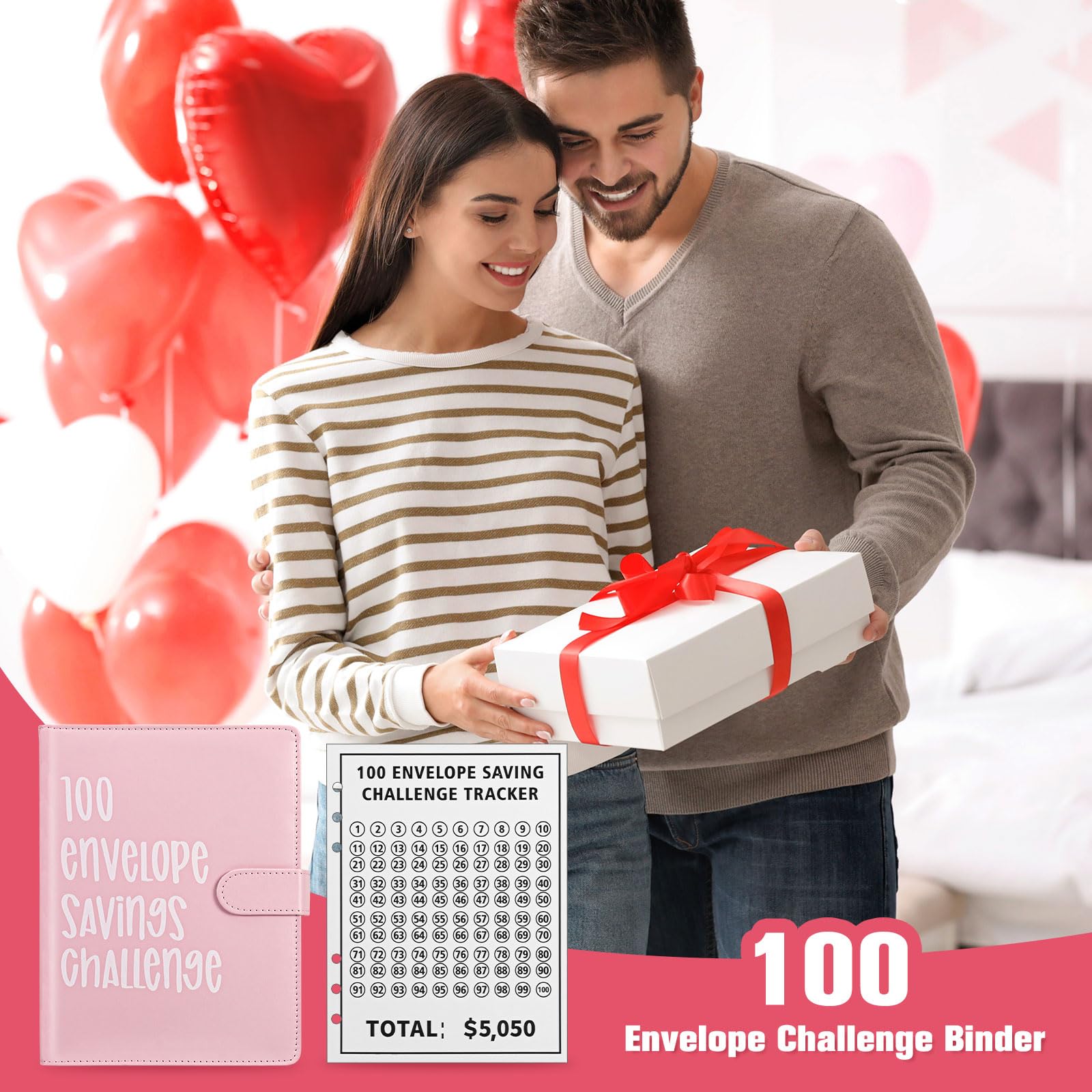 A5 Libro Del Risparmio, 100 Envelope Saving Challenge, Budget Planner Money Binder, Rosa