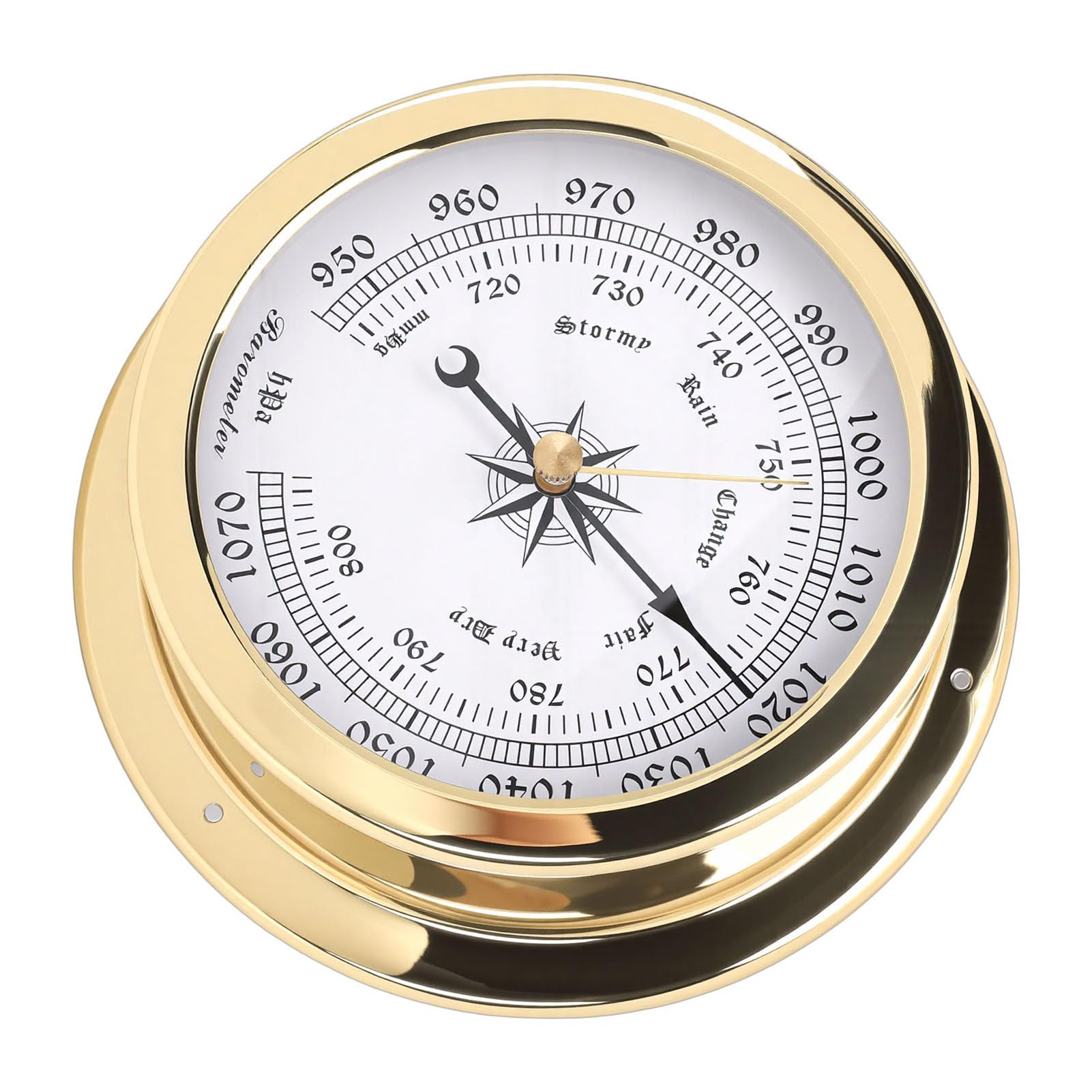 Alomejor Barometr Morski 4,7 Cala Mosiężny Barometr do łodzi z Zakresem od 950 do 1070 HPa Biała Tarcza Łatwy montaż na Jachtach Statkach Towarowych Statkach i Dekoracjach Biur żeglarskich