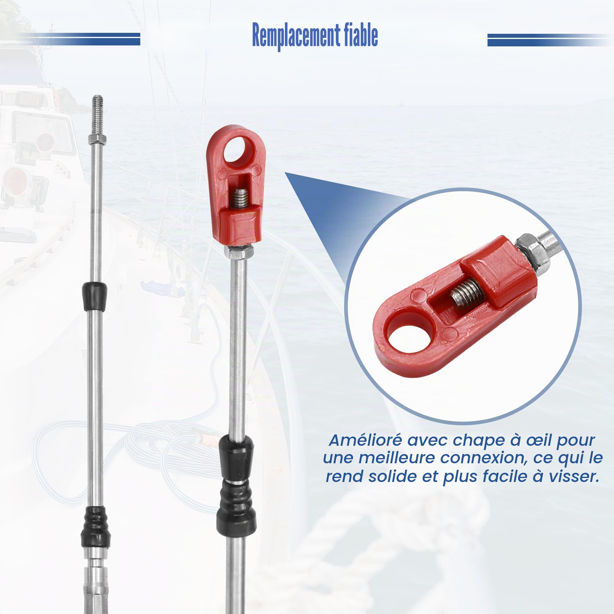 uxcell 1 pièce 13 pi 4,14 m Type Marin 3300/33C Câble de Boîte de Commande à Distance de Manette d'Accélérateur avec Clevis pour Moteur Hors-Bord Yamaha Système de Direction de Moteur de Bateau Rouge