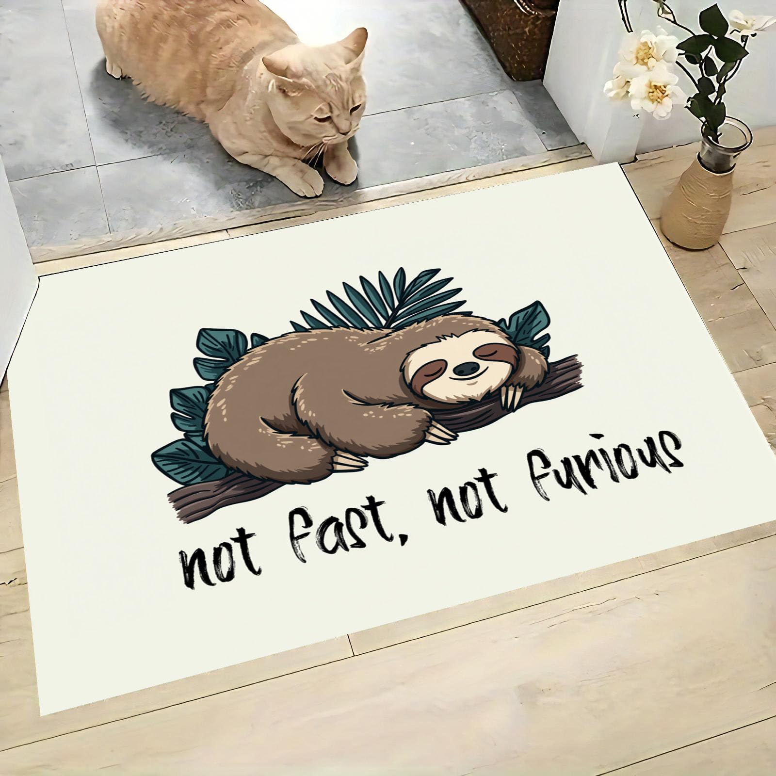 Felpudo Entrada Animales Divertidos Marrón, Felpudo Antideslizante Lindo Perezoso, Felpudo Lavable a Máquina Alfombra Absorbente, Felpudos para Pasillo Cocina (80x120cm)