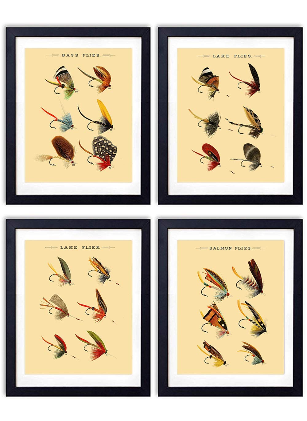 Vintage Lures Wall Art Prints - Set of Four (8X10) Unframed Photos - Makes a Great Gift For Fly Fisherman and Lake or Beach House Decor