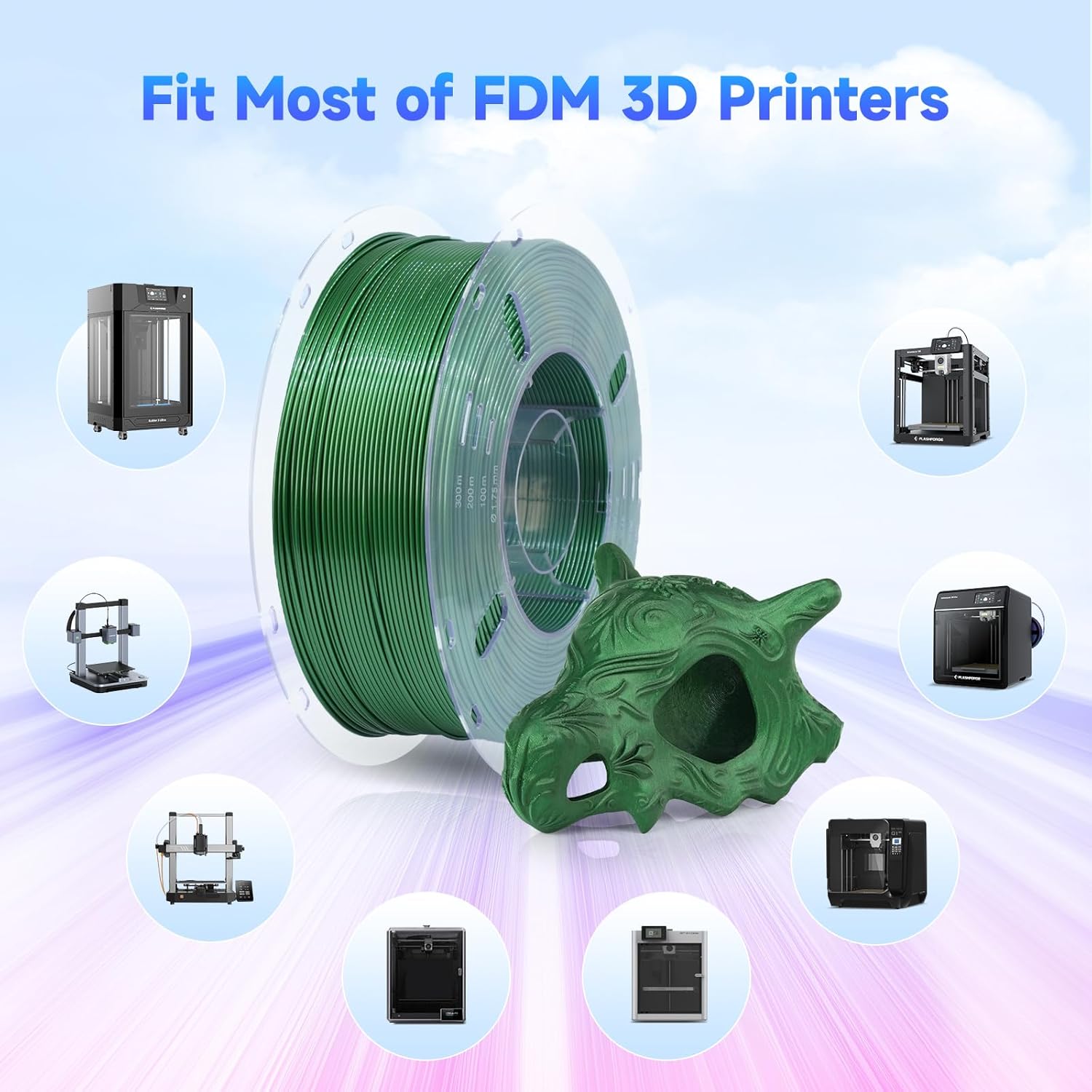 High Speed PETG Filament 1.75mm Metallic Green,High Toughness 3D Printer Filament Rapid PETG for Fast&High Precision Printing,1kg(2.2lbs) Glossy Metallic 3D Printing Filament for 3D Printers