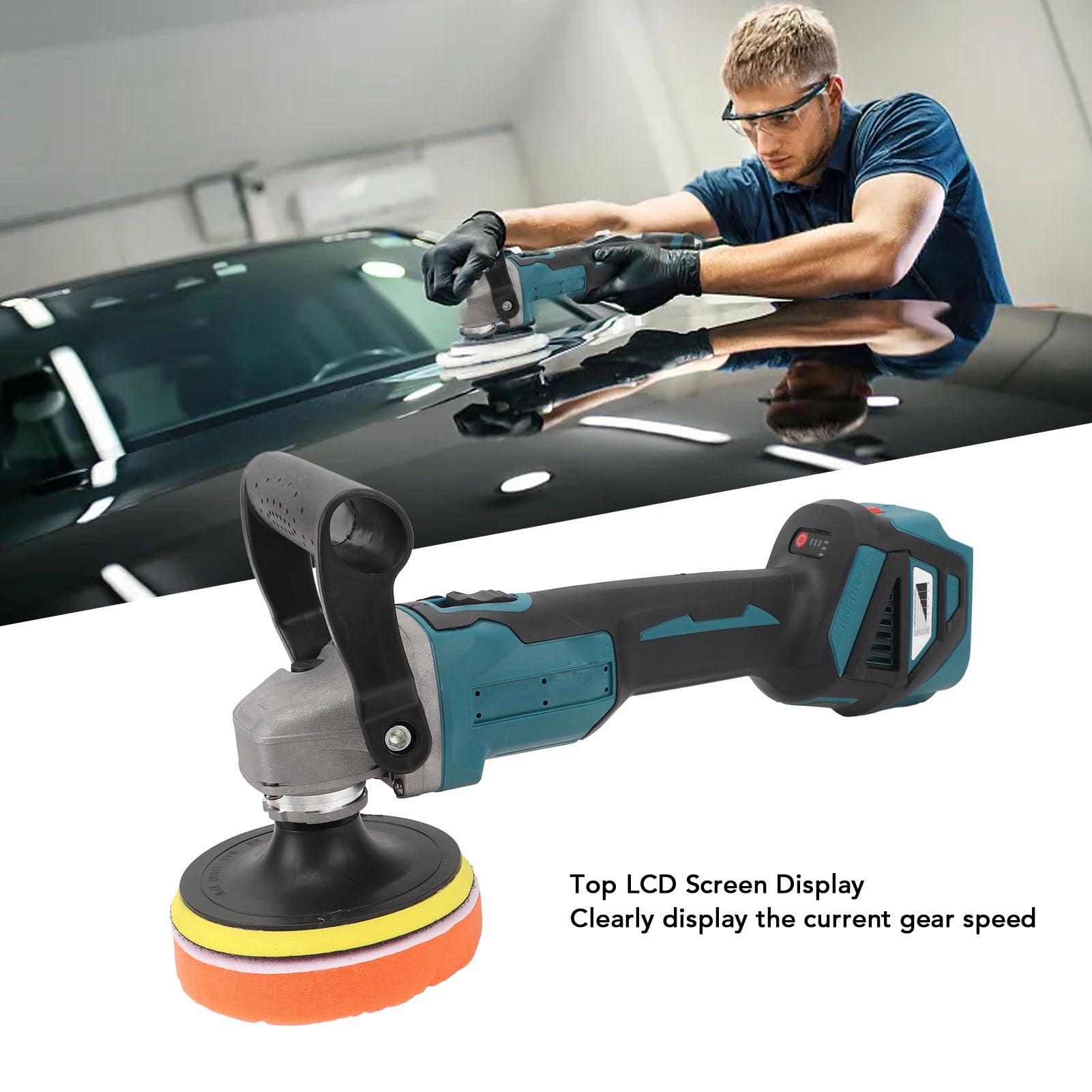 Pulidora de búfer inalámbrica, máquina de abrillantado para coche con batería de 18V, sin escobillas, 6 velocidades, para corrección de pintura y detalles automáticos, encerado