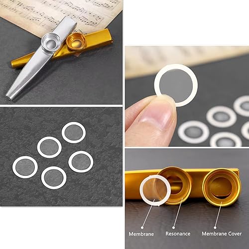 Miniatura 6 de Fansjoy Kazoos - Paquete de 6 instrumentos musicales de metal Kazoos con 12 membranas de flauta y 6 cordones para niños y amantes de la música
