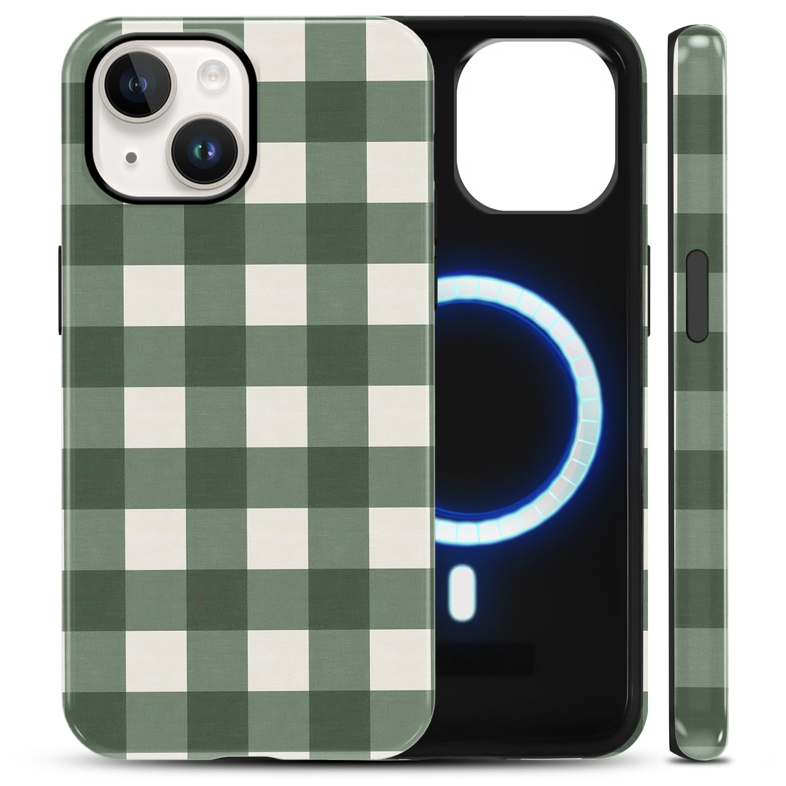 Coque de téléphone vichy iPhone 14 motif esthétique vert - 8
