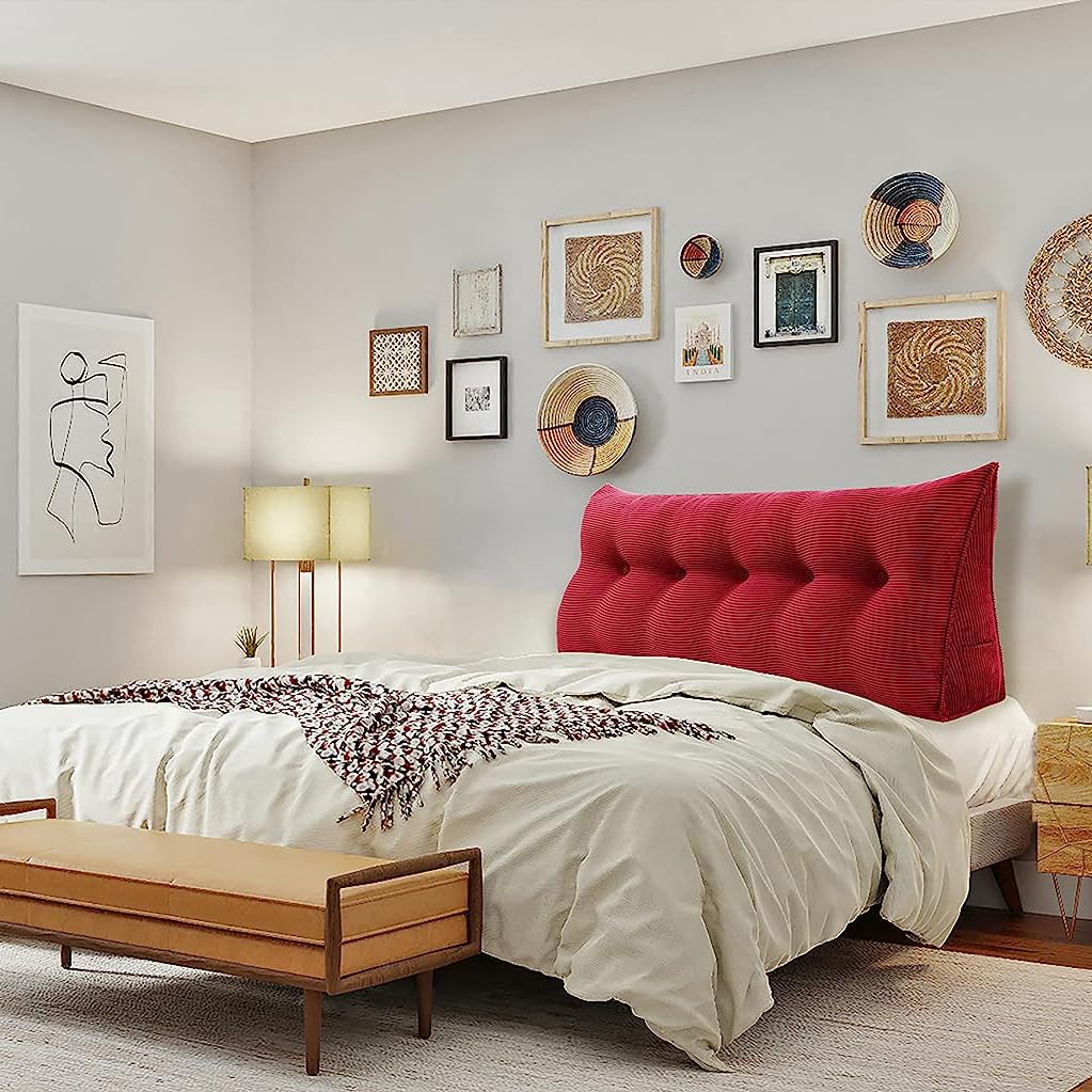 Cuscino a cuneo per letto con copertura rimovibile, cuscino triangolare per testiera per divano letto, supporto per testiera, 80 x 50 x 20 cm, colore rosso