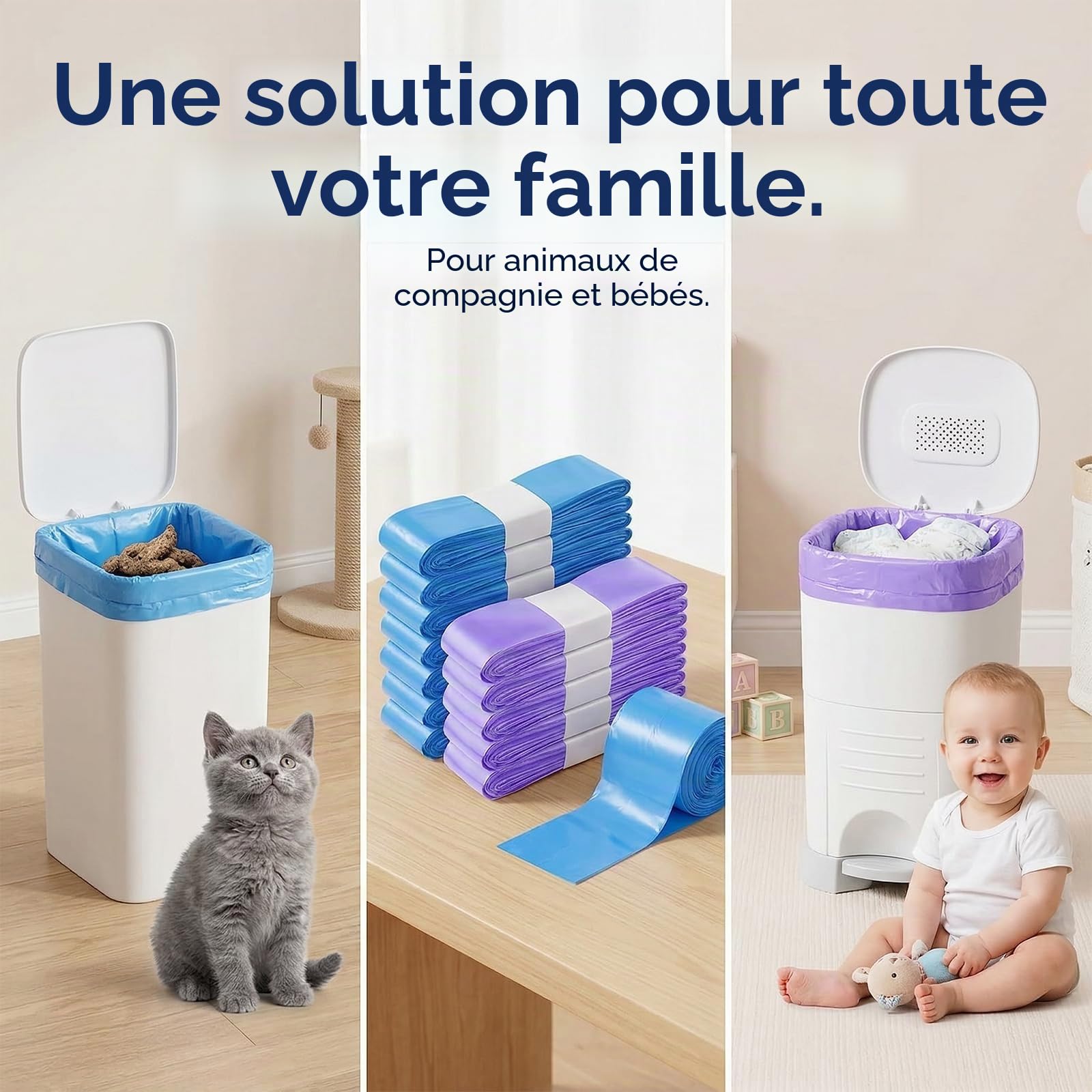 20Pcs Sac a Litiere pour Chat, Sac Poubelle Couche Longueur Totale 90m, Recharge Poubelle à Couche Anti Odeur, Compatible pour Recharge Poubelle et Un Seau à Litière pour Chat